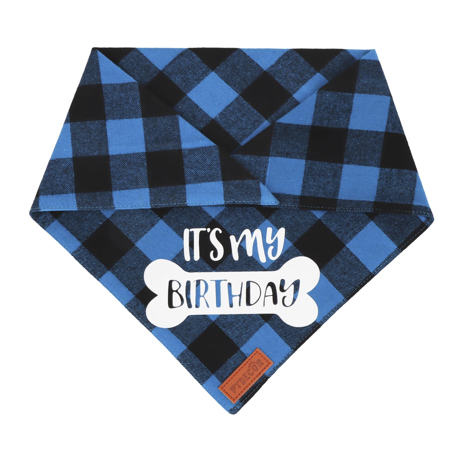 PTDECOR Dog Birthday Party Supplies, Its My Birthday Scarf Blue Plaid Boy Pet Bandana for Extra Large Dogs (Blue, X-Large)