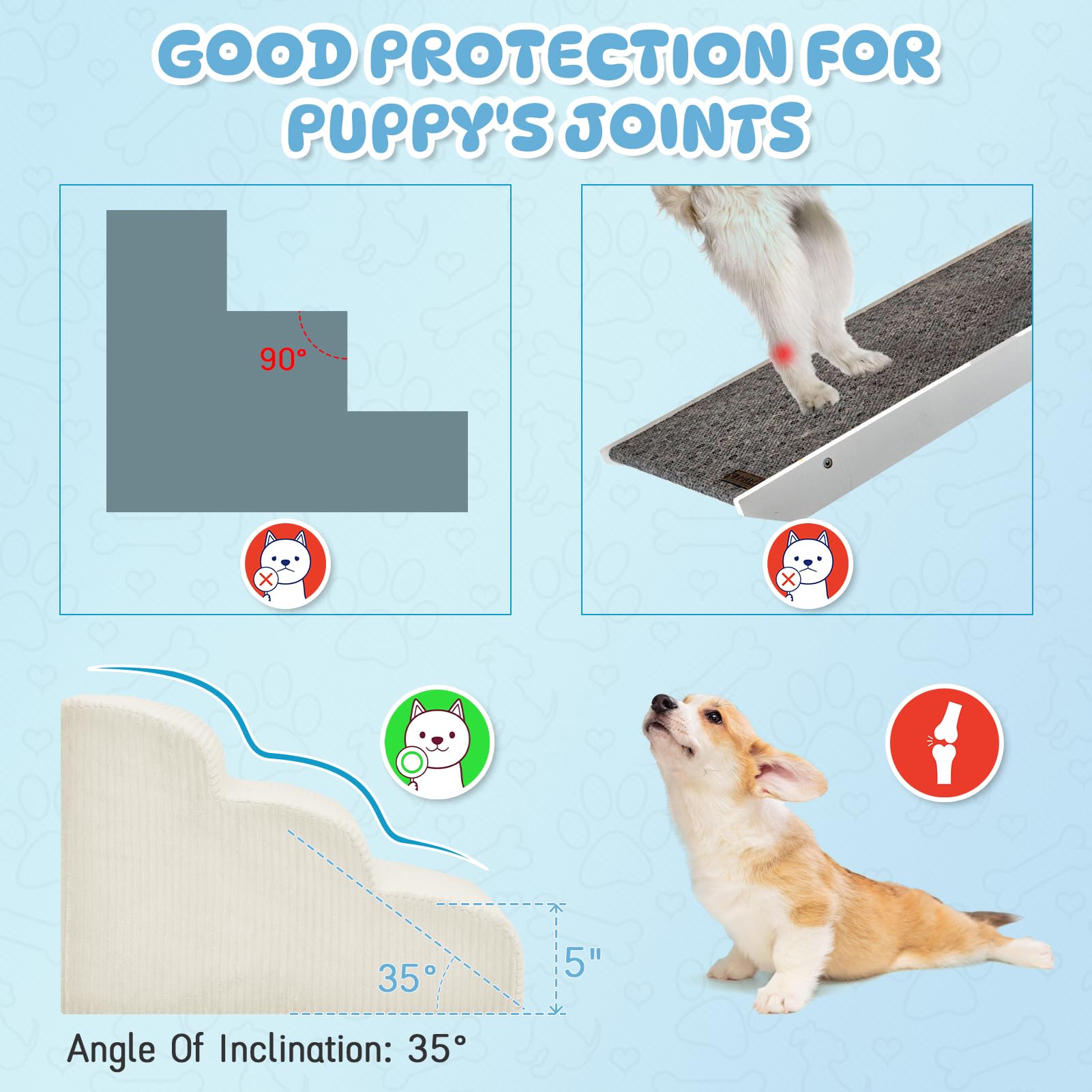 Yiruka Dog Steps for Small Dog, 3-Step Dog Ramp and Stairs for High Beds and Sofa, Non-Slip Pet Stairs for Small Dogs and Cats,