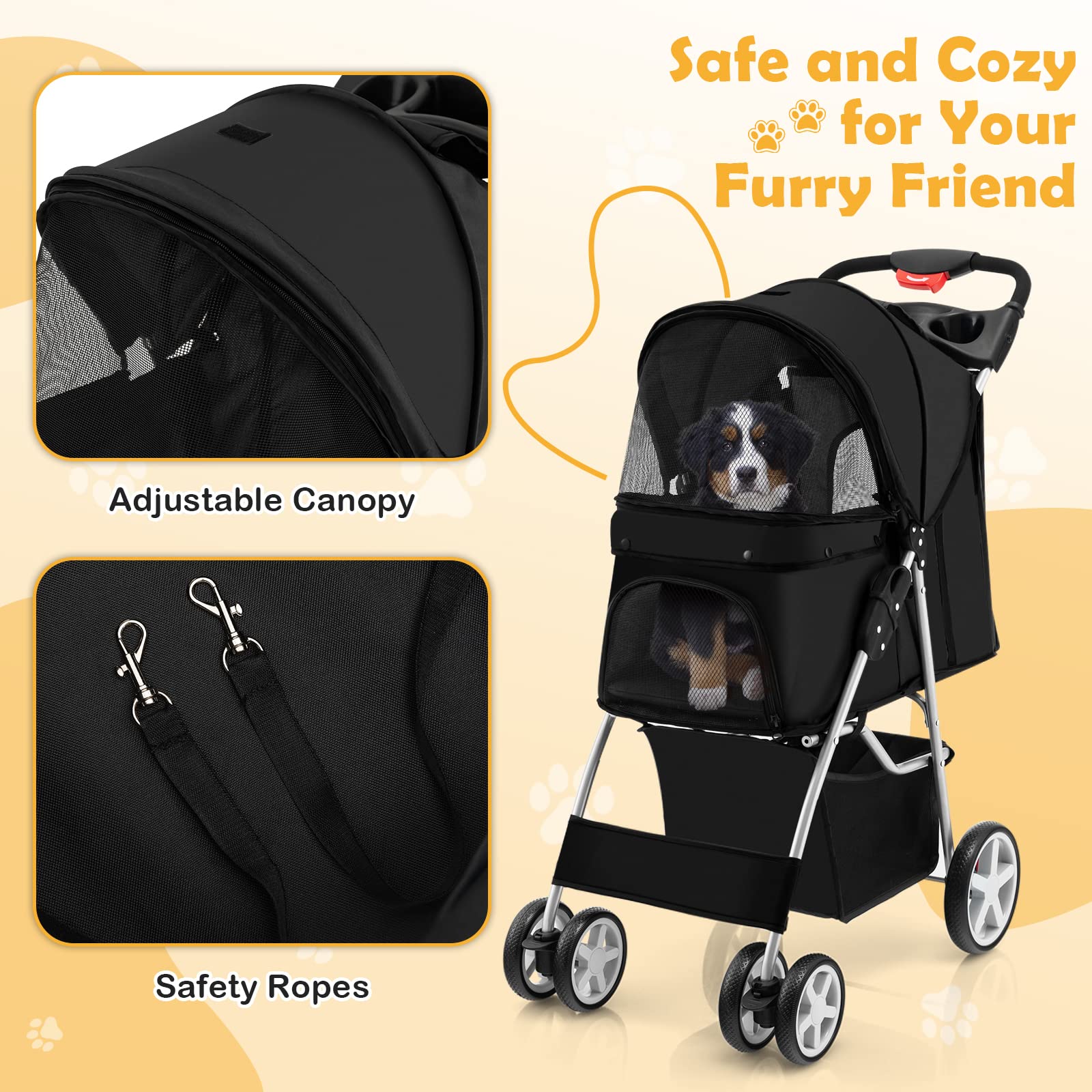 Giantex Folding Dog Stroller For Small Medium Dogs Cats Puppy, 4 Lockable Wheels Cat Stroller Pet Travel Carrier Strolling Cart,