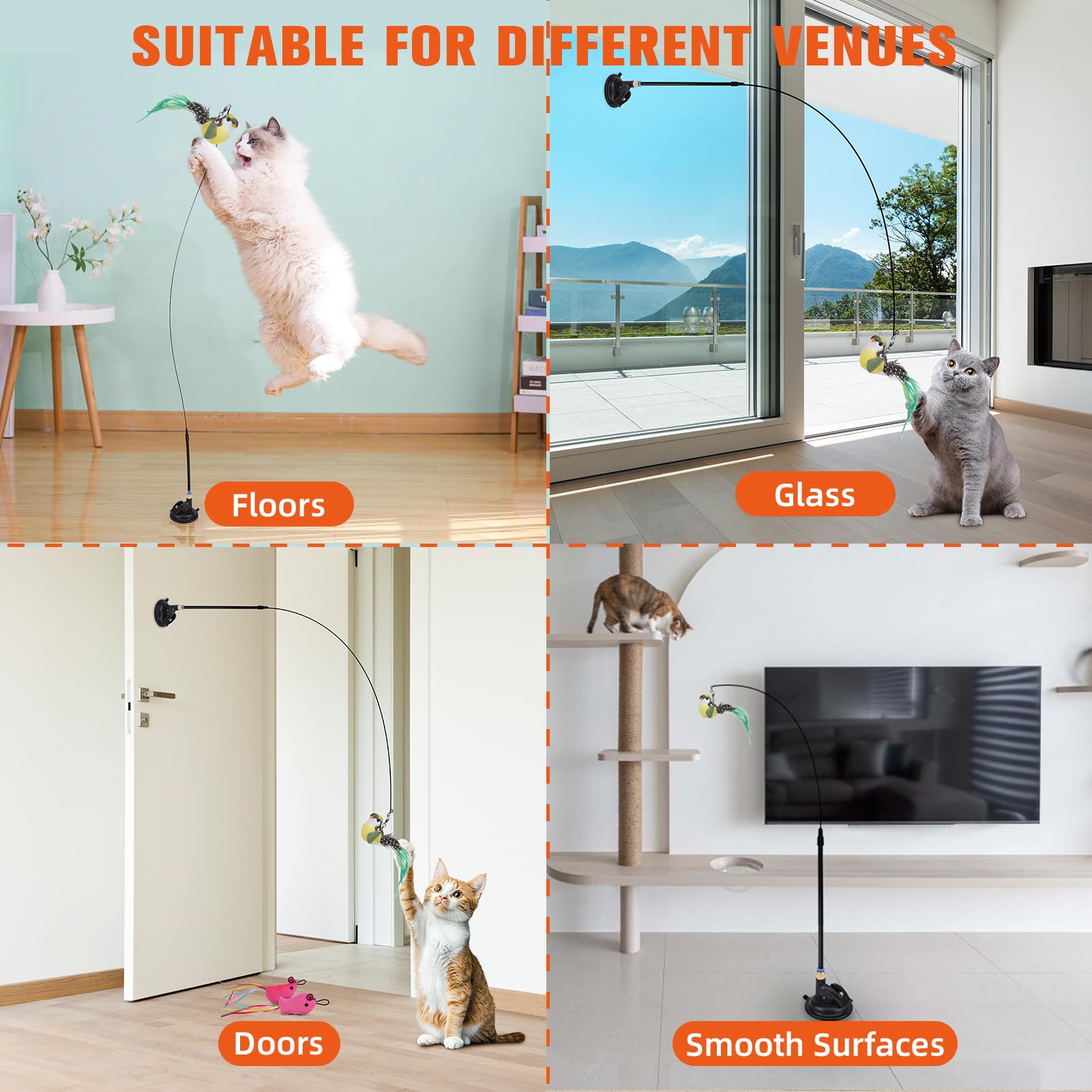 Pawchie Cat Toy,Interactive Cat Feather Toy,Suction Cup Cat Bird Simulation Toy Set,Self Play Cat Kitten Toys For Indoor,Cat Wan