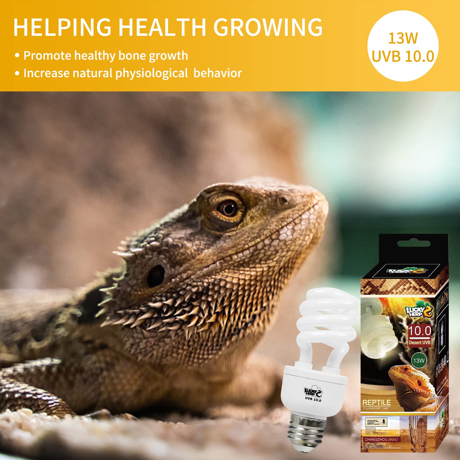 Lucky Herp Desert Uva Uvb Reptile Light Bulb 10.0 13W Compact Fluorescent Lamp