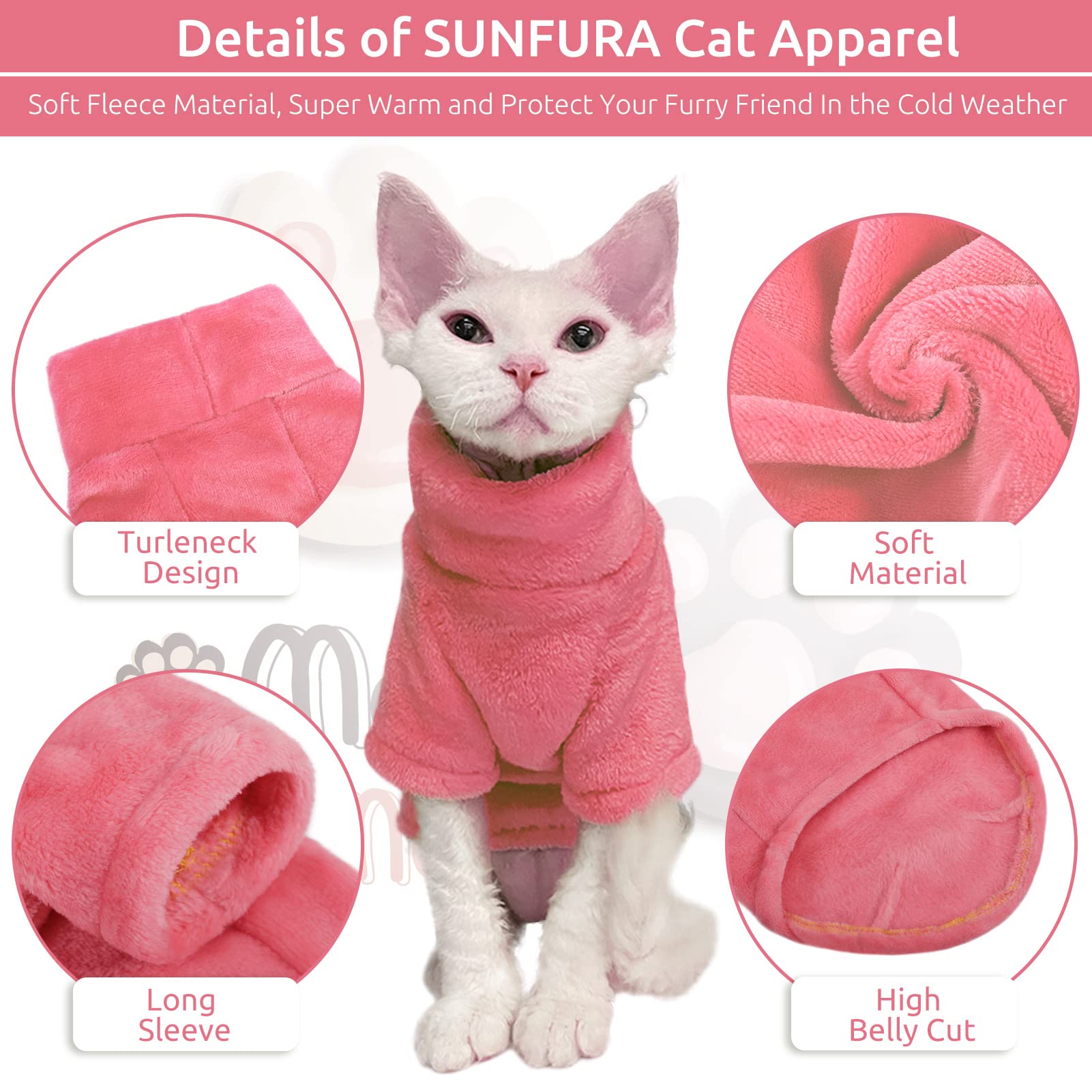 Sunfura Turtleneck Sweater Coat For Cat, Kitten Fleece Winter Pullover Vest Cat Cozy Soft Pajamas With Sleeves For Puppy Cats, P