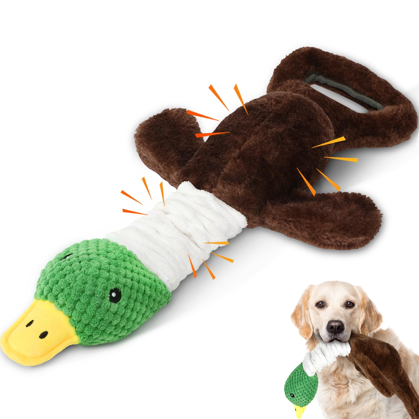 Plush Dog Toys For Large Dogs, Duck Stuffed Squeaky Dog Chew Toy With Crinkle Paper, Interactive Pull Puppy Toys - Tug Of War Do