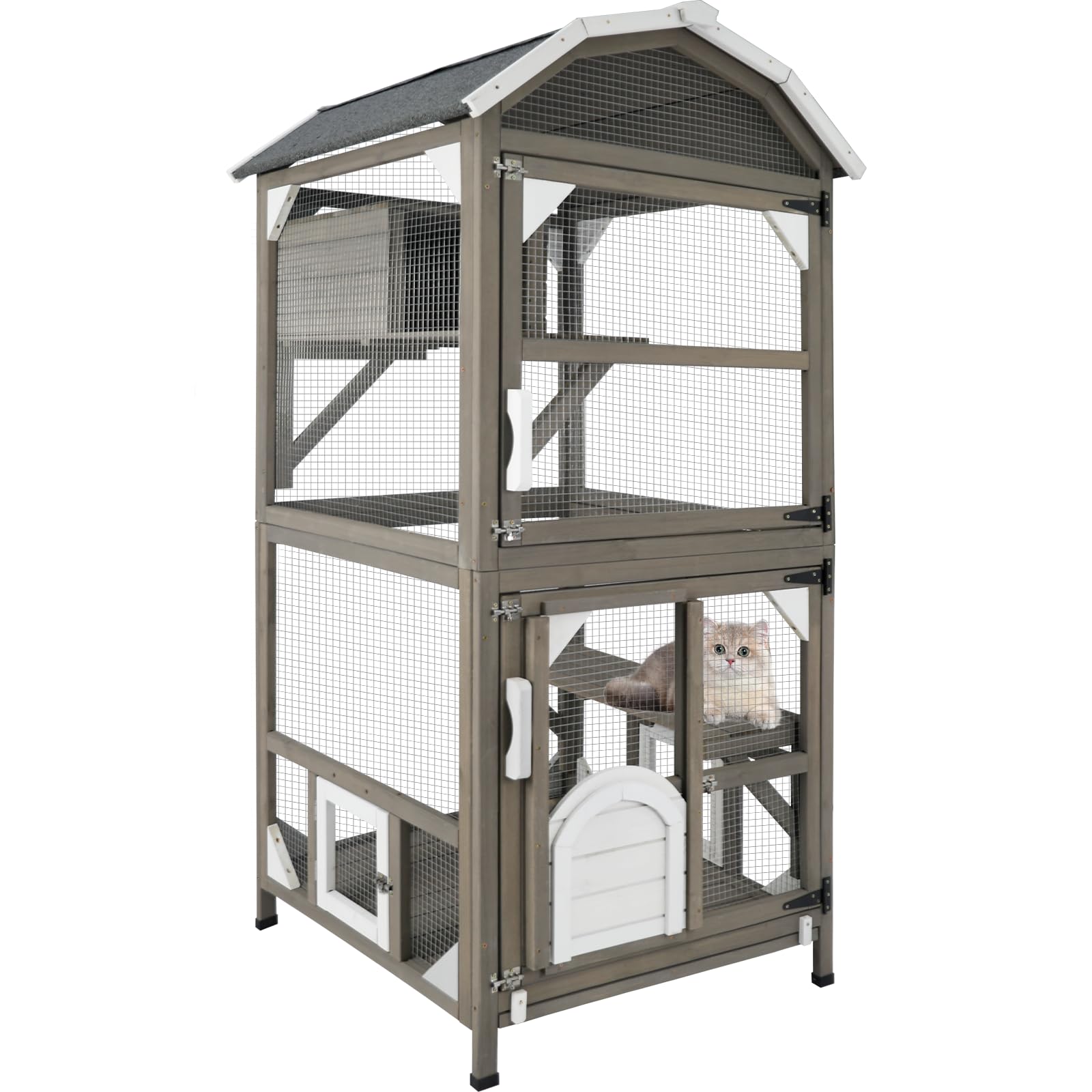 Catio Cat House Outdoor Cat Enclosure Window Large Cat Cage Indoor Outdoor with Multiple Platforms Waterproof Roof and Resting B
