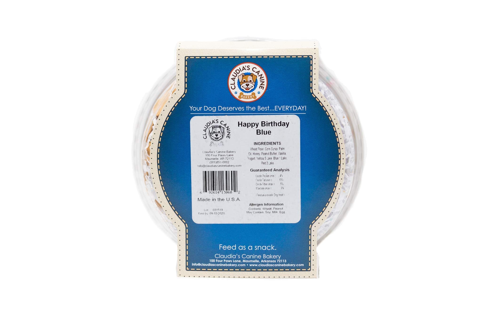 ClaudiaS Canine Cuisine Peanut Butter Dog Cookies, 10-Ounce, Happy Birthday, Blue