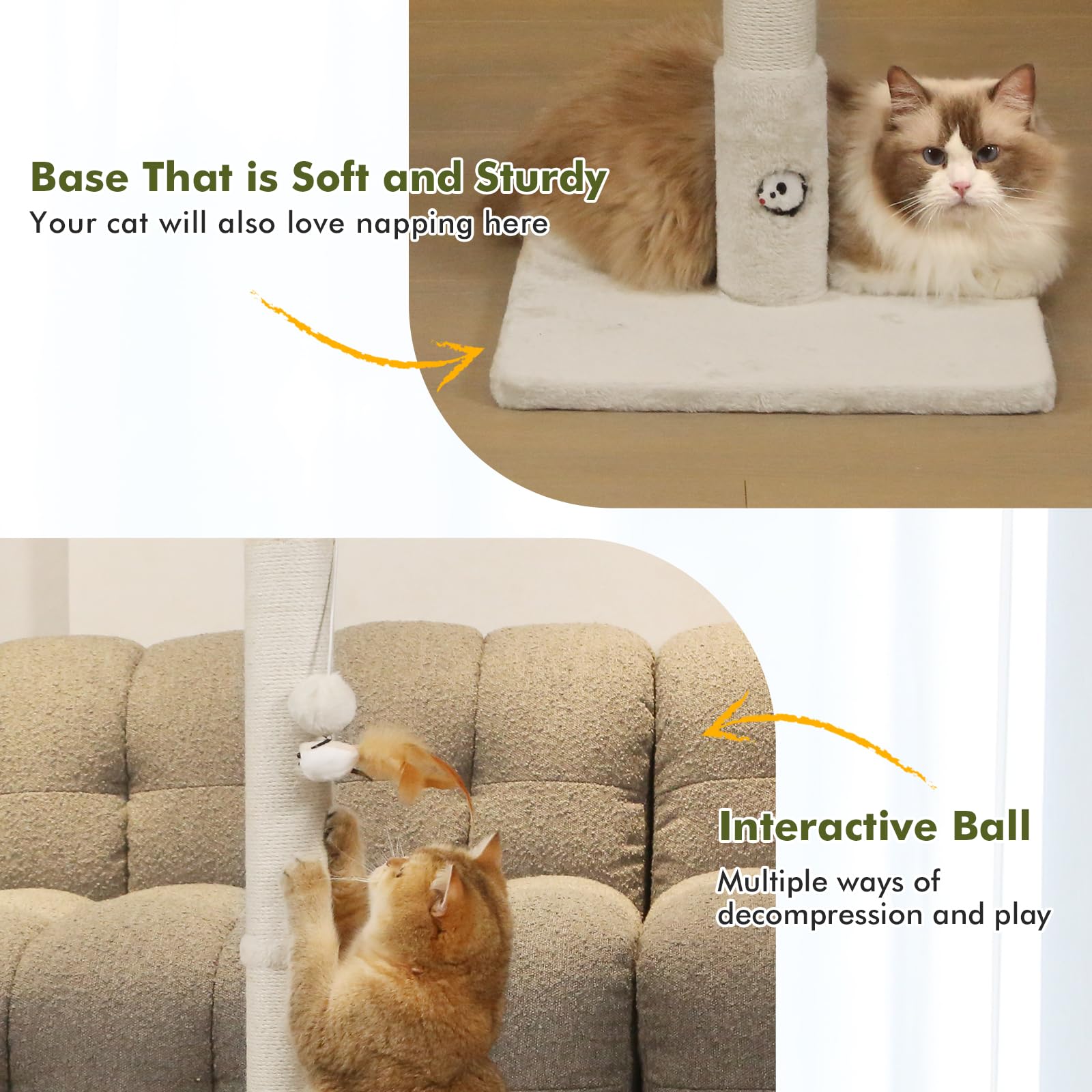 Woochpet 34 Tall Cat Scratching Post With Premium Sisal Rope For Indoor Scratcher Post Tree For Indoor Cat Toy With Mouse Hole,