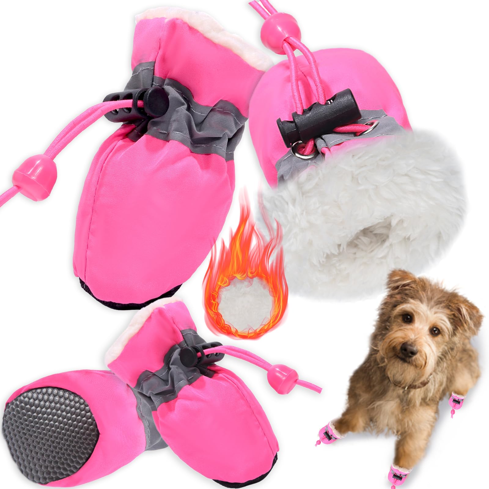 Teozzo Dog Boots Dog Snow Boots For Winter Dogs Boots & Paw Protector Warm Dog Booties For Puppy With Reflective Strip Dog Shoes For Small Medium Size Dogs 4Pcs Pink Size6