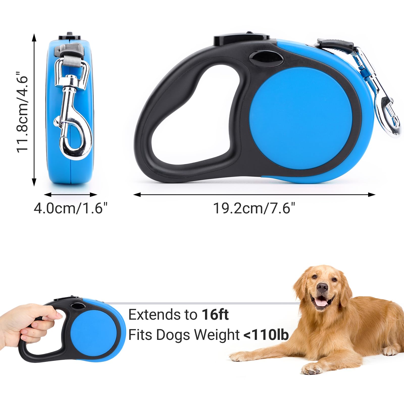 Segarty Dog Leash Retractable For Large Medium Dogs, 16Ft Heavy Duty Walking Dog Leash For Dogs Up To 110Lb, Anti-Slip Handle 36