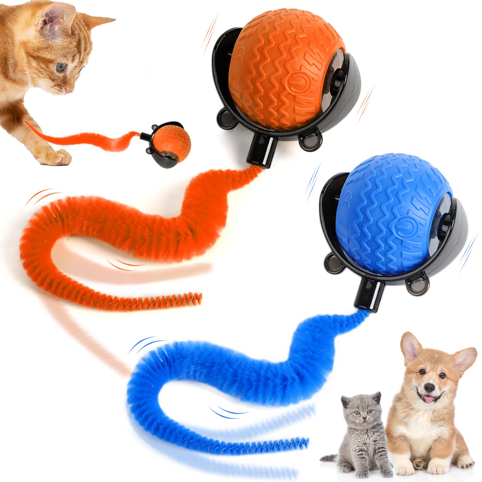 2Pcs Interactive Cat Ball Toy, Cat Ball Toys With Cord Imitation Mouse, Obstacle Avoidance Smart Cat Toys, Smart Self Rolling Ca