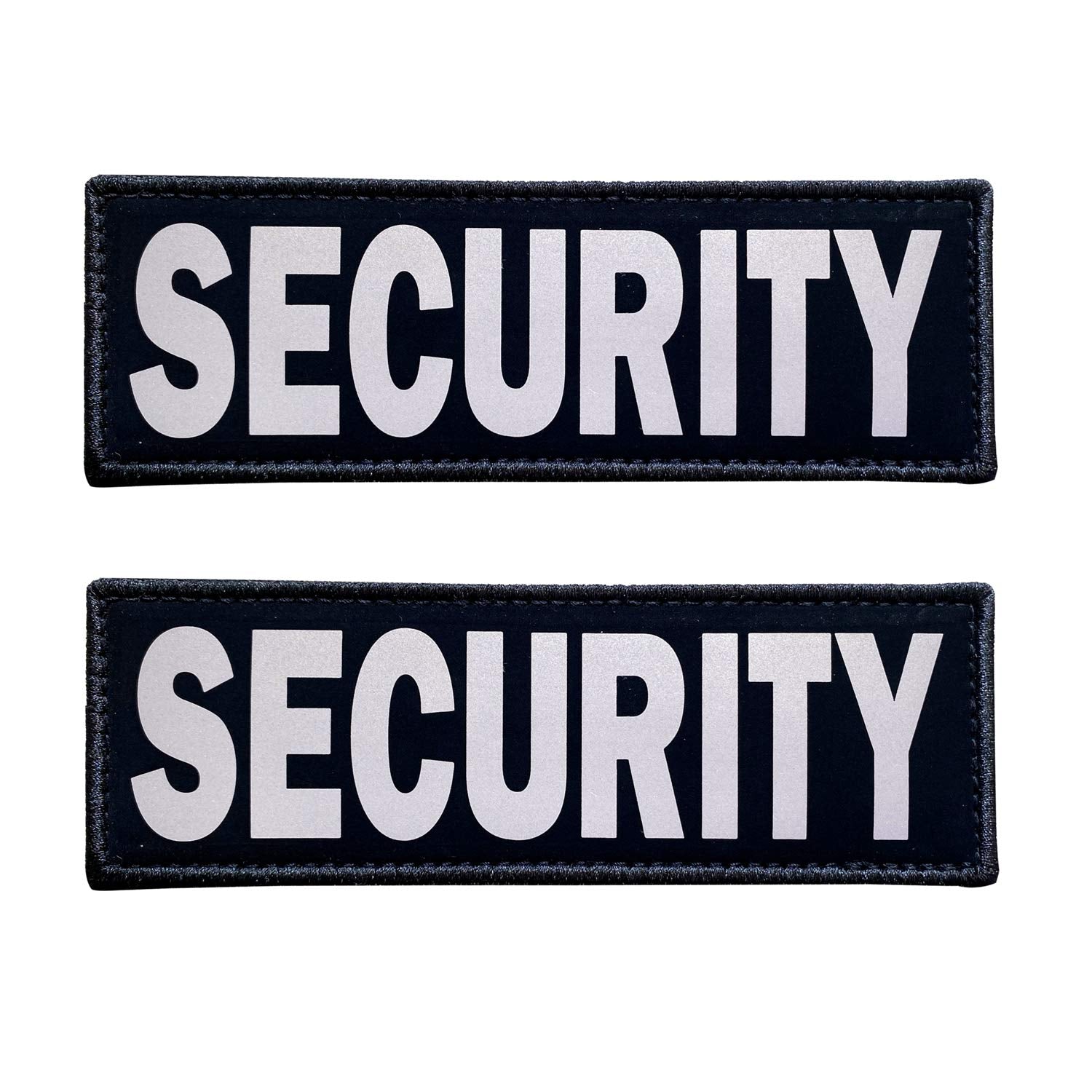 Jujupups Black Reflective Dog Patches 2 Pack Service Dog ，In Training， Do Not Pet, Tags With Hook And Loop Patches For Vests And Harnesses (Security, 6X2 Inch)