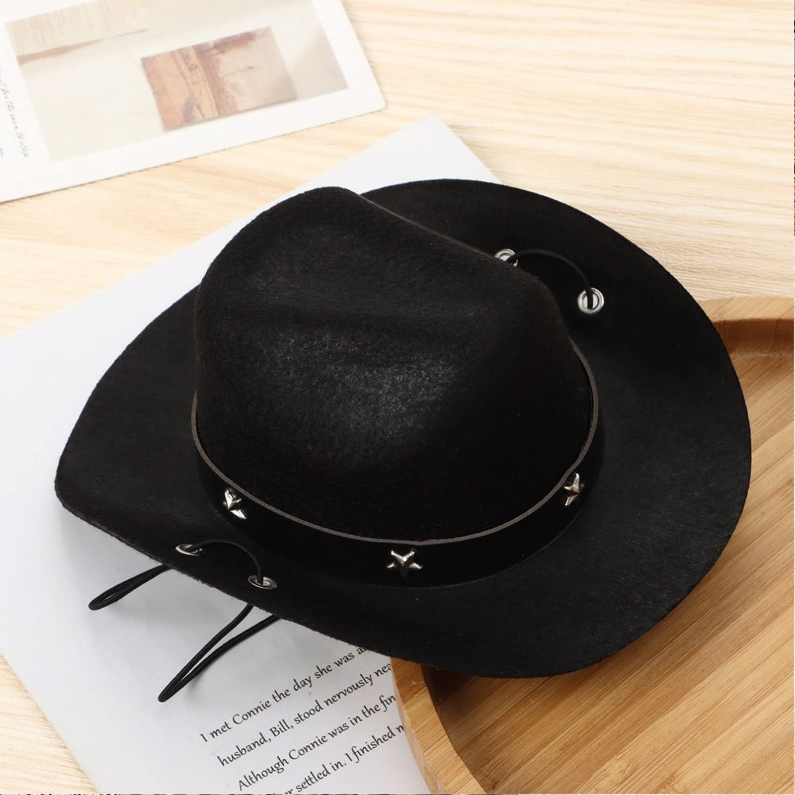 Awocan Pet Dog Costume Cowboy Hat Cosplay Cap Puppy Pet Dog Cat Holiday Pet Party Decoration (Black)