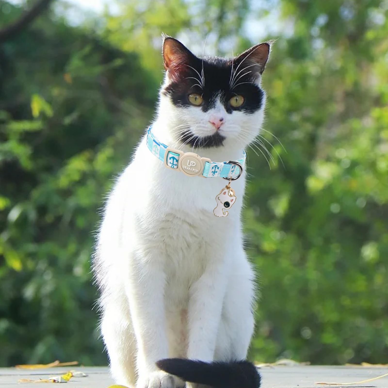 Up Urara Pup Cat Collar, 2 Pack Cat Collars Cute Breakaway Tiedye Cat Collar With Bell, Holiday Kitten Collars Summer Blue Grid