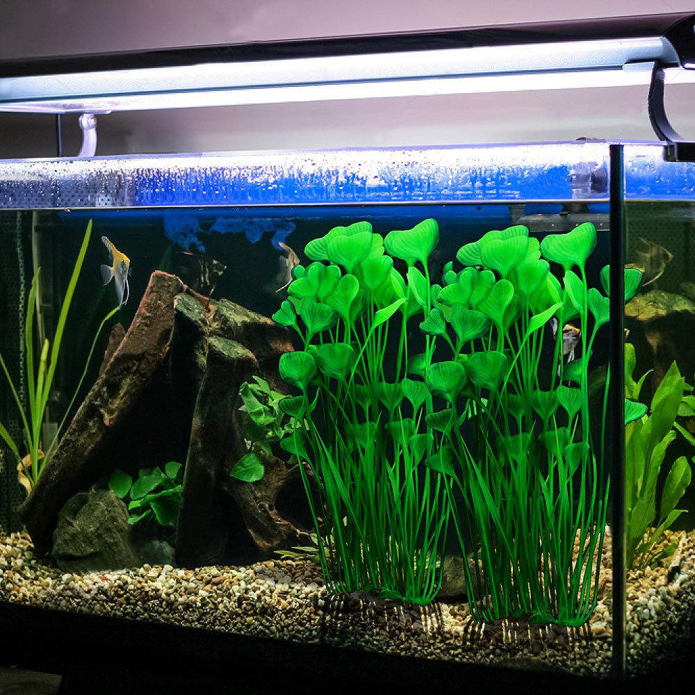 Mylifeunit Plastic Fish Tank Plants, 2 Pack Artificial Tall Aquarium Plants For Fish Tank Decor, 15.75 Inches (Green)