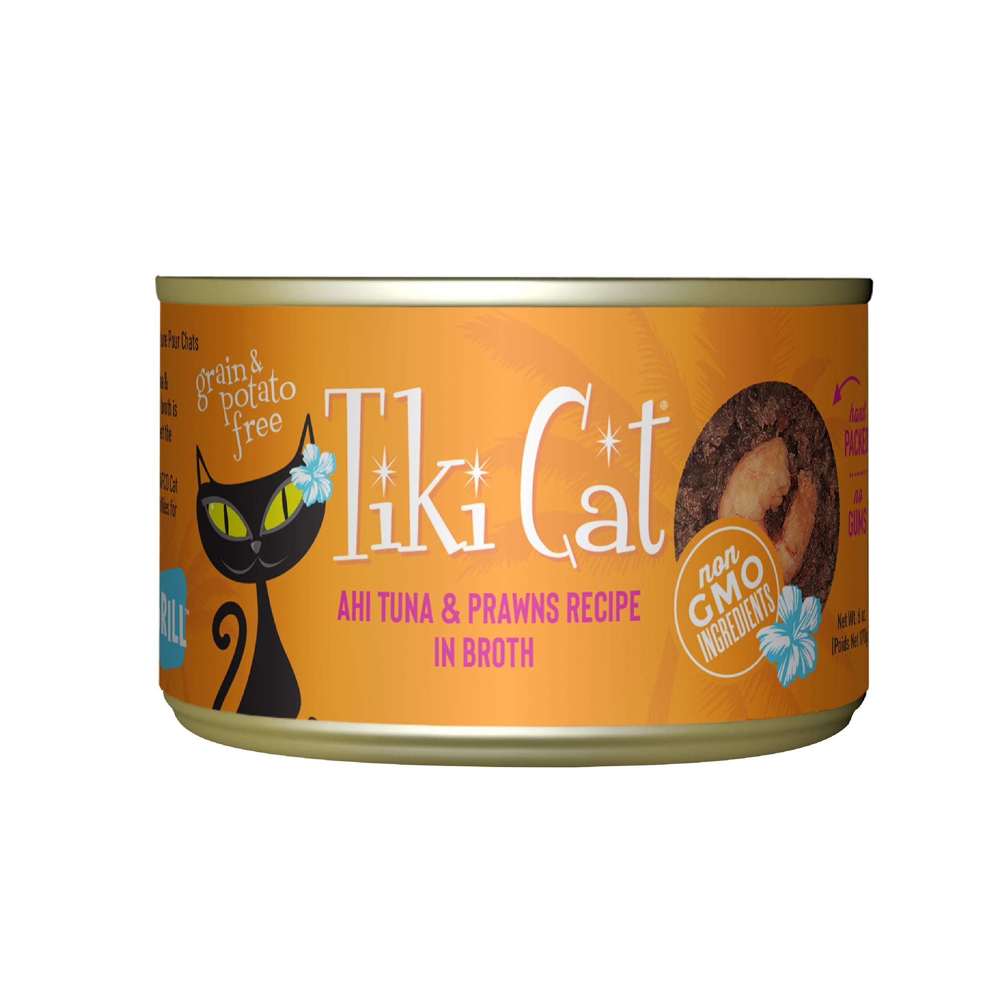 Tiki Cat Grill, Ahi Tuna & Prawns, High-Protein and 100% Non-GMO Ingredients, Wet Whole Foods Cat Food for All Life Stages, 6 oz