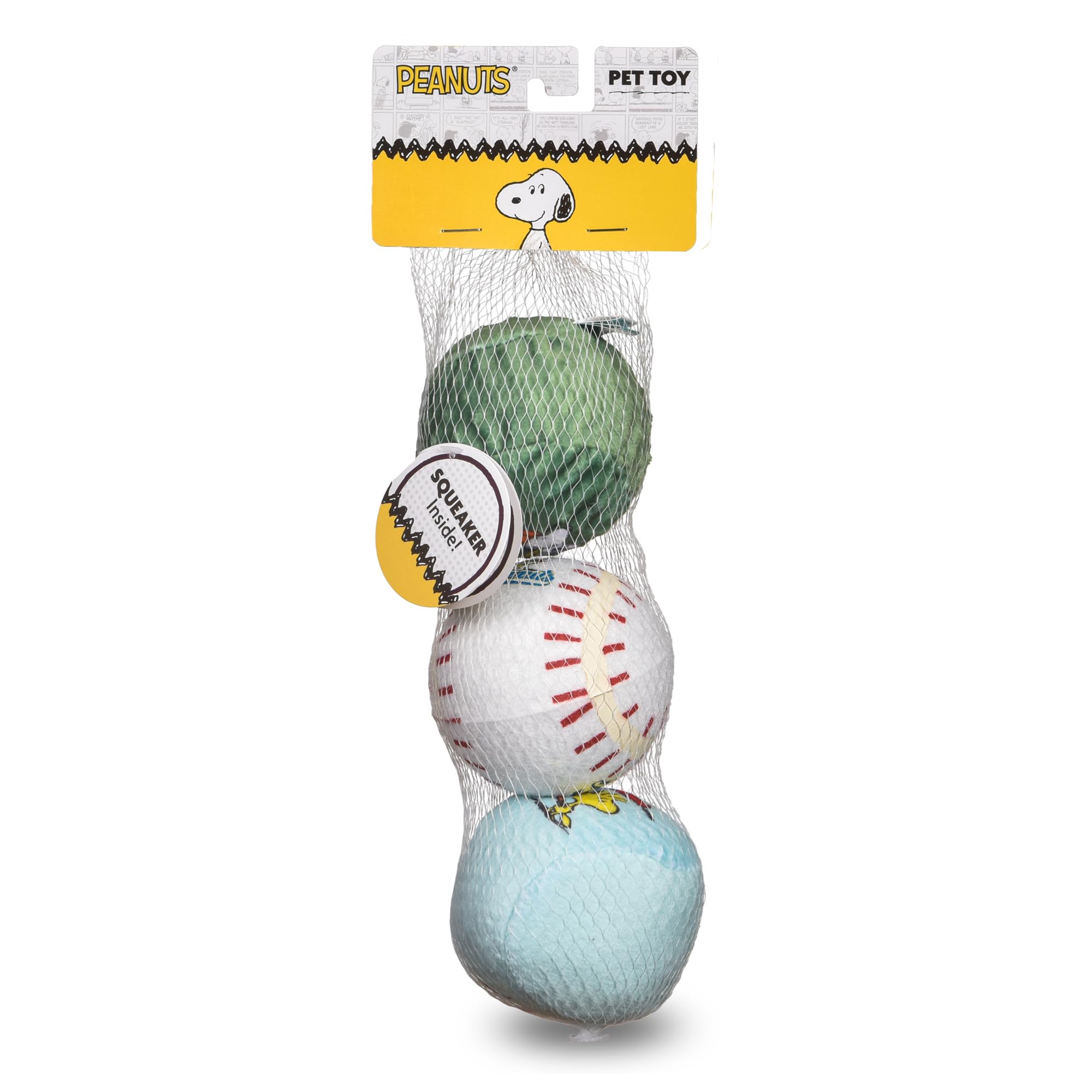Peanuts For Pets Snoopy The Athlete Multi-Material Dog Ball Toy, 3-Pack - Squeaky, Interactive Dog Toys With Multiple Textures, 