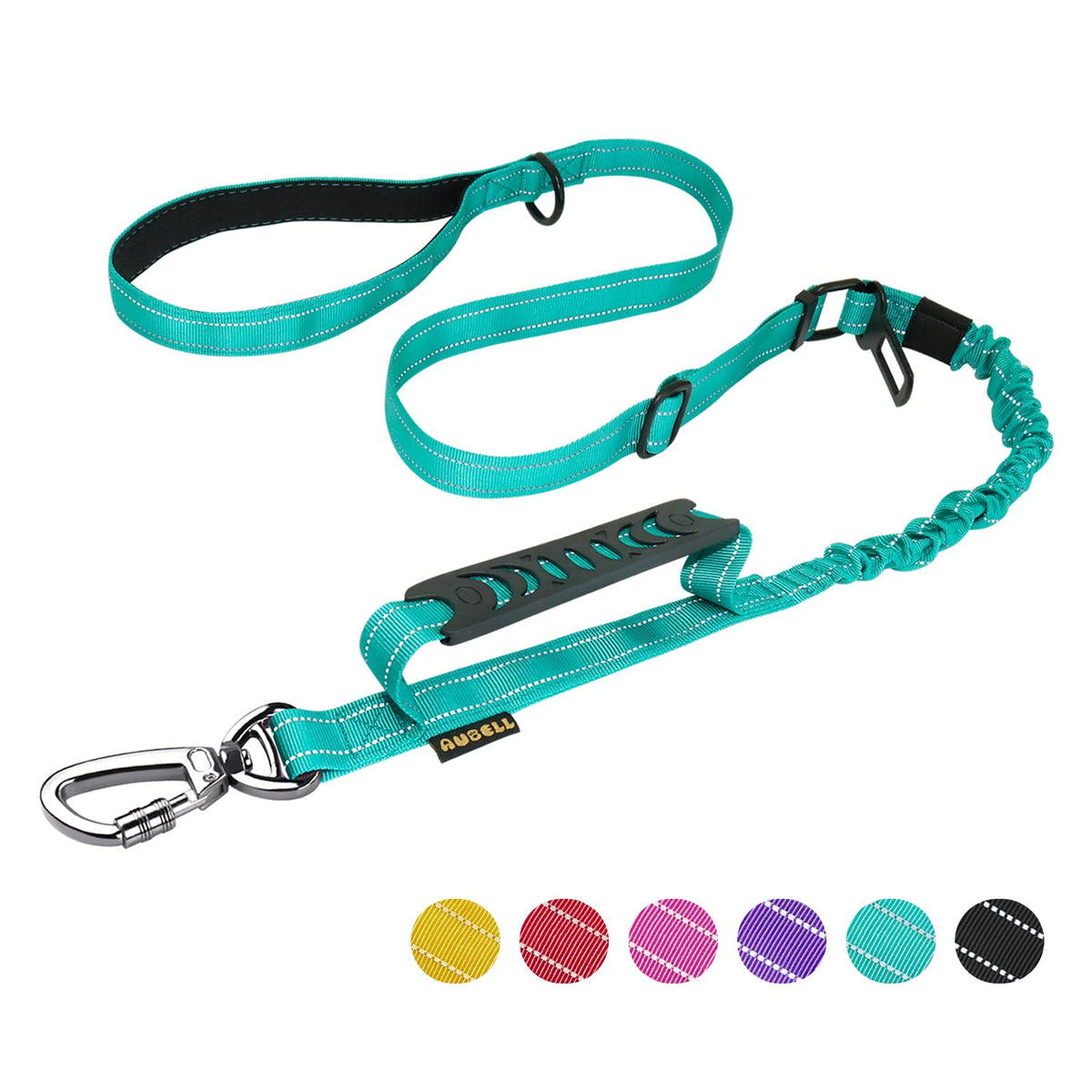 Aubell Reflective Dog Leash, Heavy Duty Dog Leash With Car Seat Belt And Padded Handle, Tactical Dog Leashes For Walking, Training Lead For Large Medium Dogs, 4Ft 6Ft Strong Bungee Dog Leash, Teal