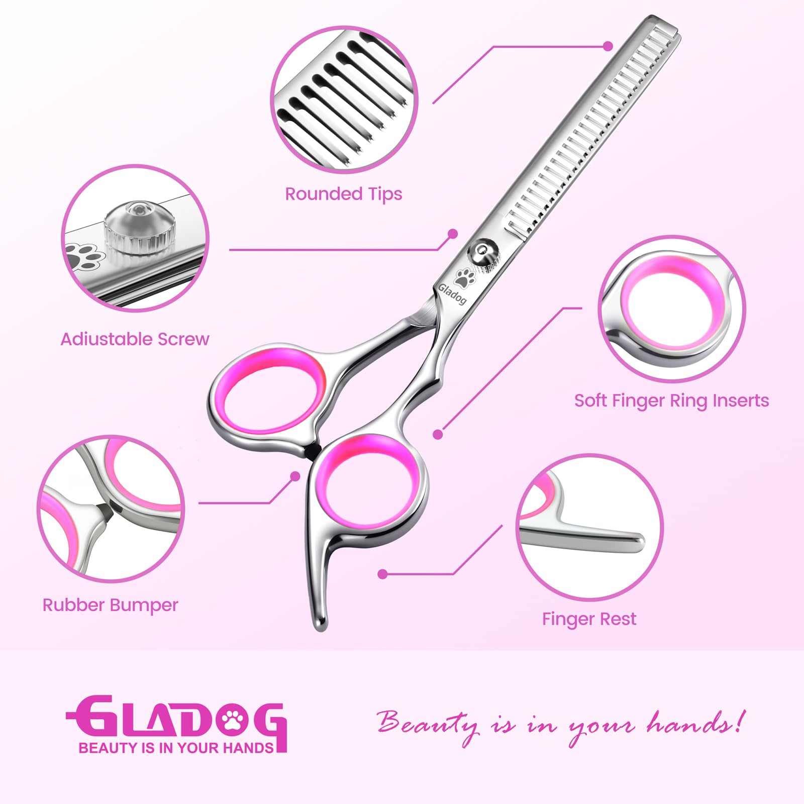 GLADOG Professional 4 in 1 Dog Grooming Scissors Set with Safety Round Tips, Sharp and Heavy-duty Pet Grooming Shears for Cats (