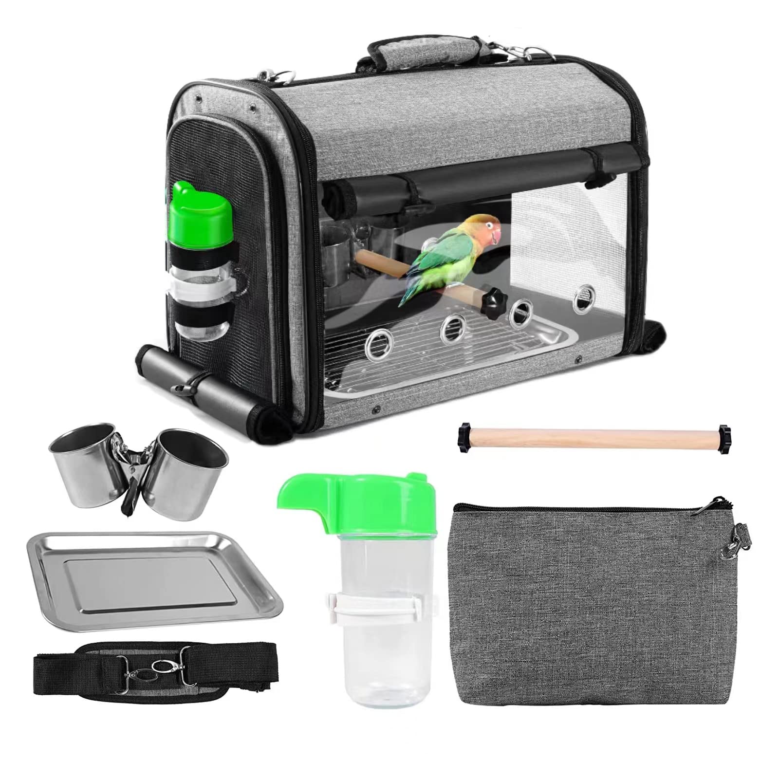 Suertree Bird Carrier Bag Bird Travel Cage With Stand, Lightweight Backpack For Parrot, Portable Bird Travel Bag, Pet Transparent Breathable Travel Cage