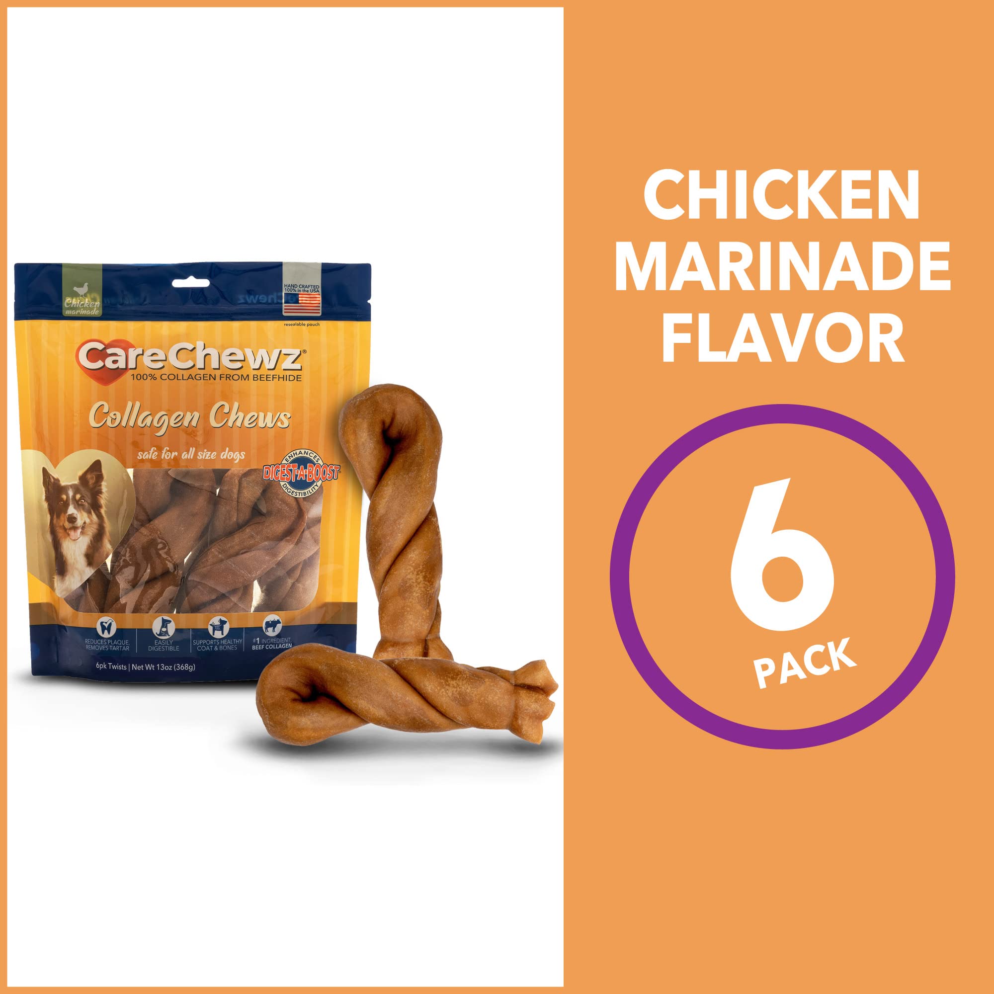 Pet Factory CareChewz Collagen 6-7 Twist Keys Dog Chew Treats - Chicken Flavor, 6 Count/1 Pack