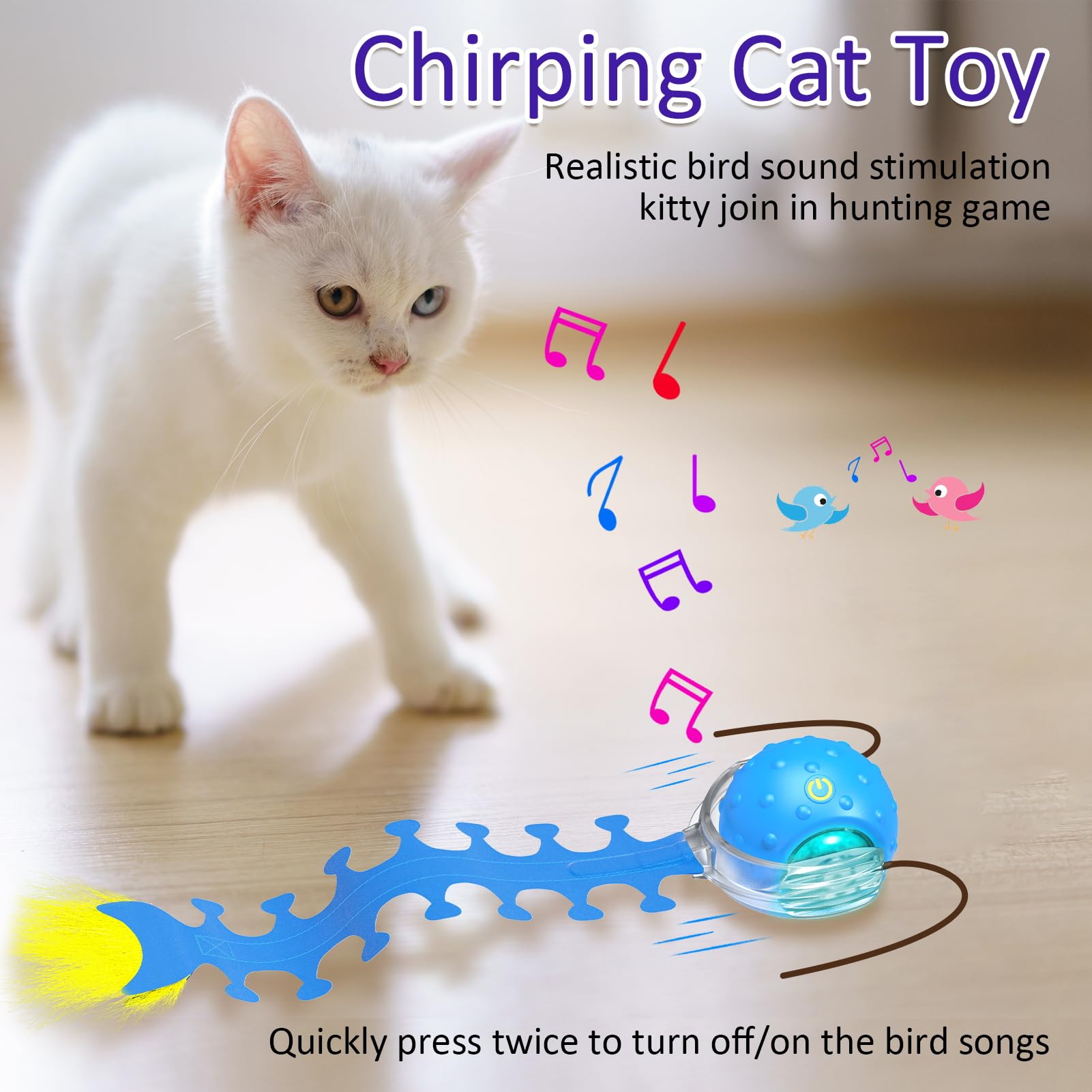 Giociv Interactive Cat Toys Ball - Fast Rolling, Chirping Motion for Indoor Cats, Blue Centipede, Model L02