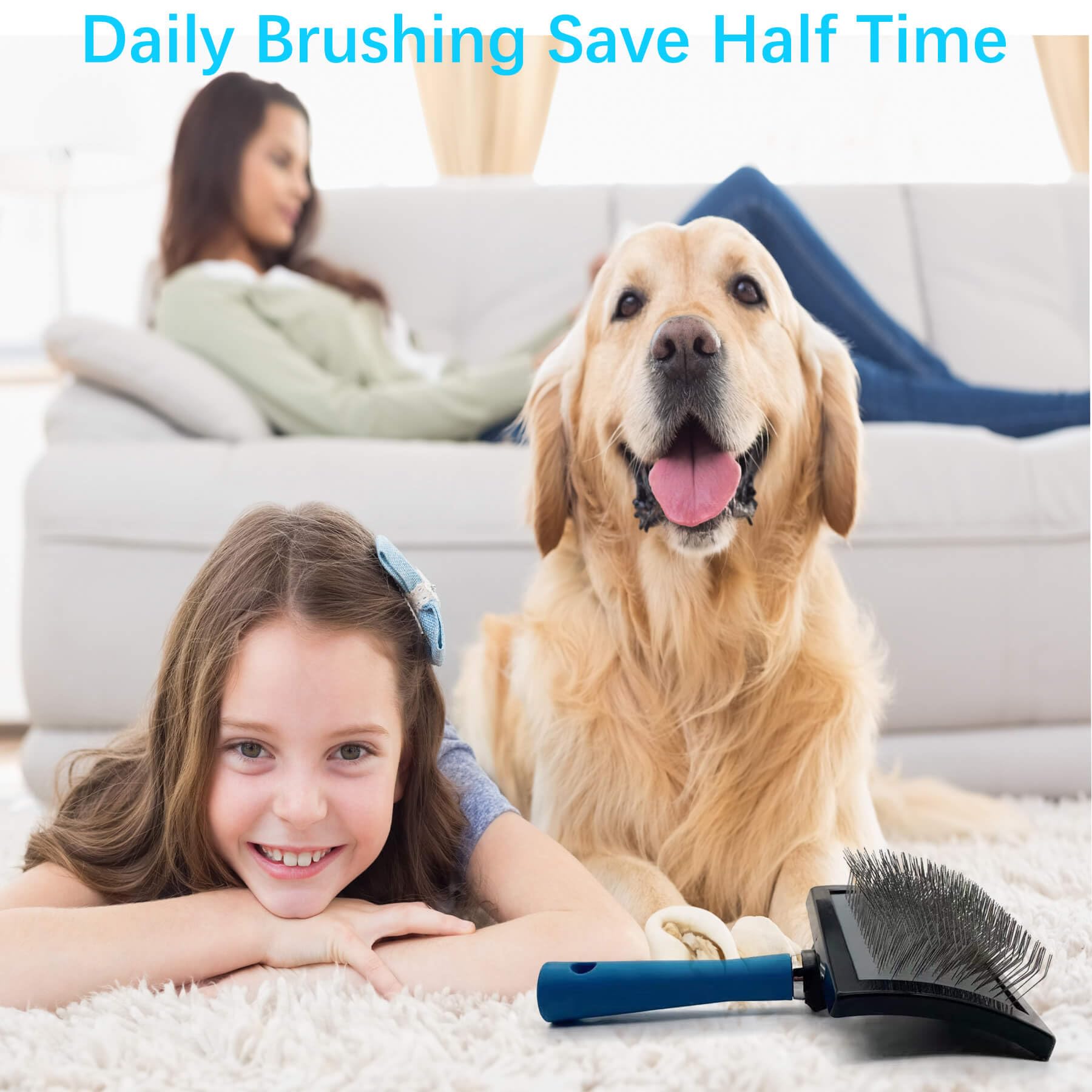 Extra Long Pin Slicker Brush For Dog-Slicker Brush For Dogs Goldendoodles,Large Firm Deshedding Pet Undercoat Grooming Tool-Soft