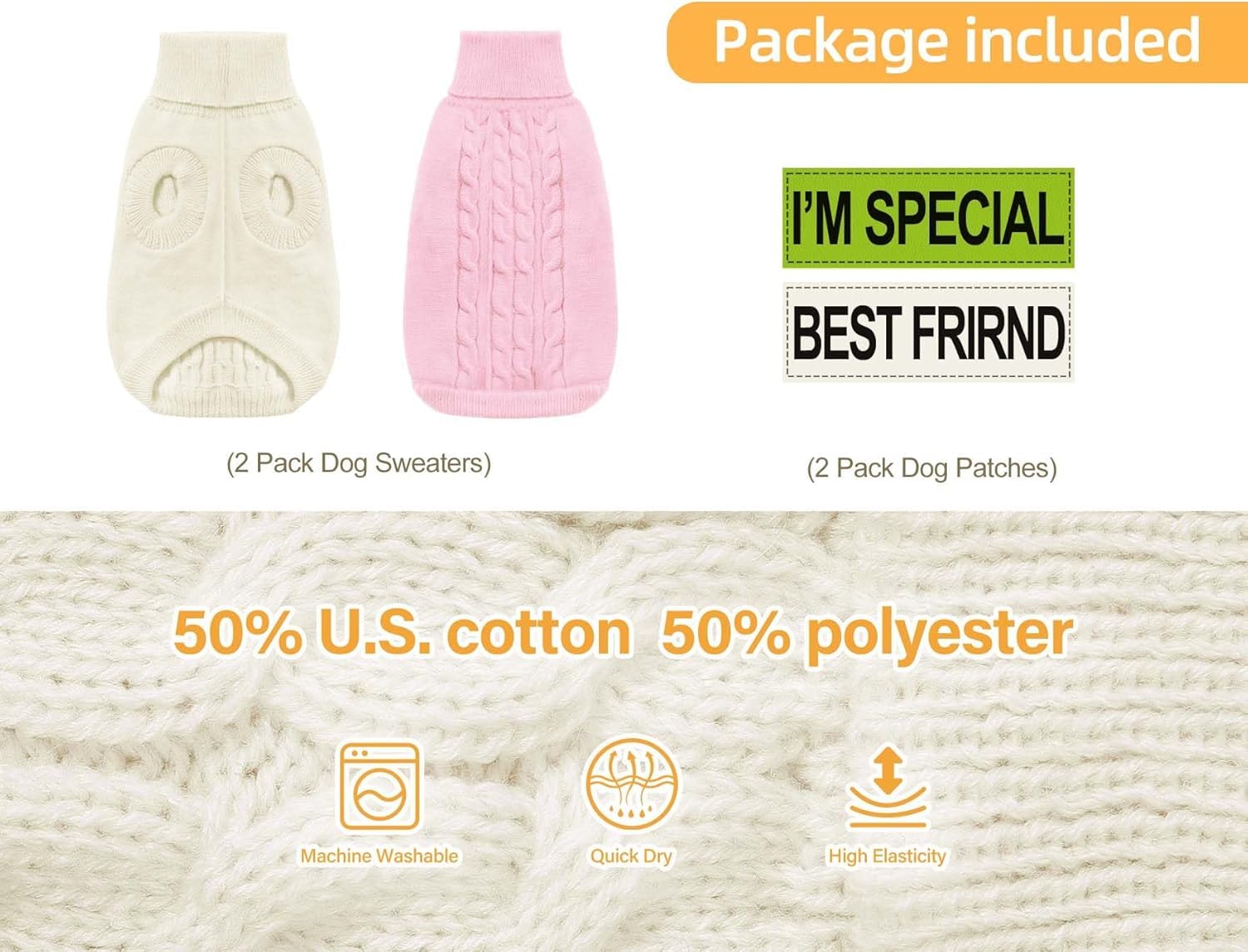 Roseelk 2 Pack Dog Sweaters For Small Dogs - Puppy Medium Warm Clothes In Winter, Turtleneck Pullover Design For Boy Girl Pet, Doggie, Cat, Kitten Chihuahua Bulldog Pug Beagles (3Xl, Grey, Beige)