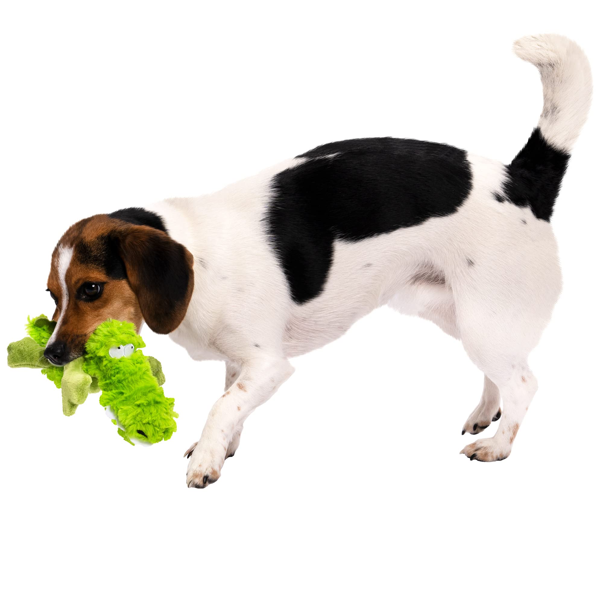 goDog PlayClean Gator Squeaky Plush Dog Toy with Odor-Eliminating Essential Oils, Chew Guard Technology - Green, Small