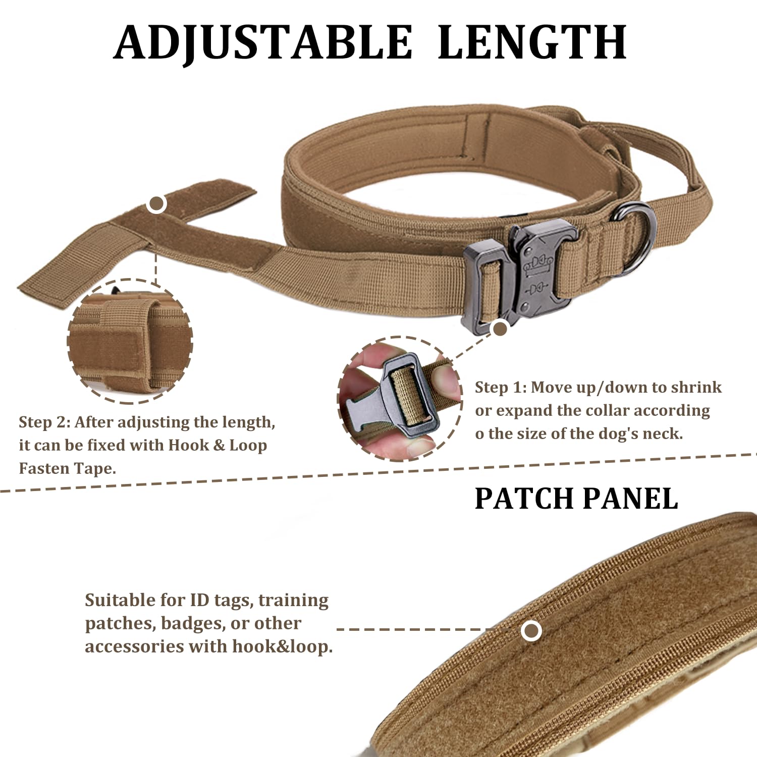 Tactical Dog Collar with Handle - Military Adjustable Dog Training Collar Soft Nylon and Heavy Duty Metal Buckle for Medium Larg