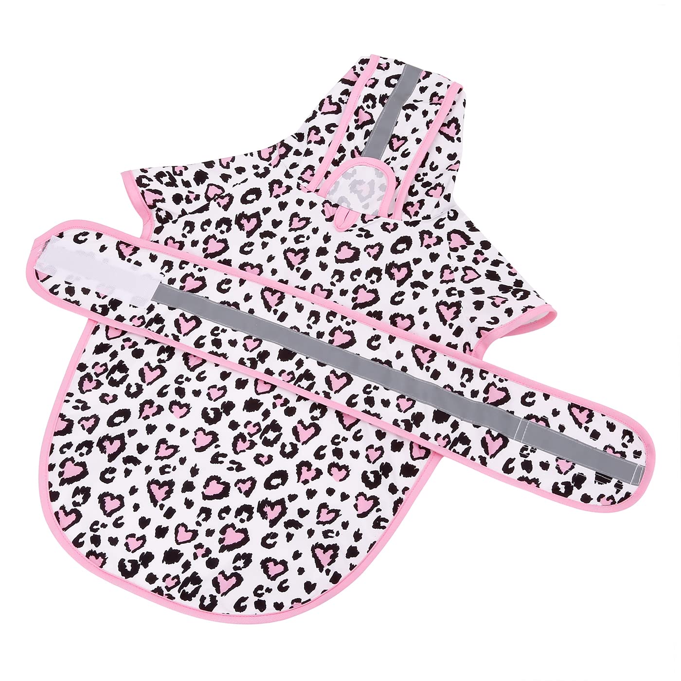 Hde Dog Raincoat Hooded Slicker Poncho For Small To X-Large Dogs And Puppies Leopard Hearts - M