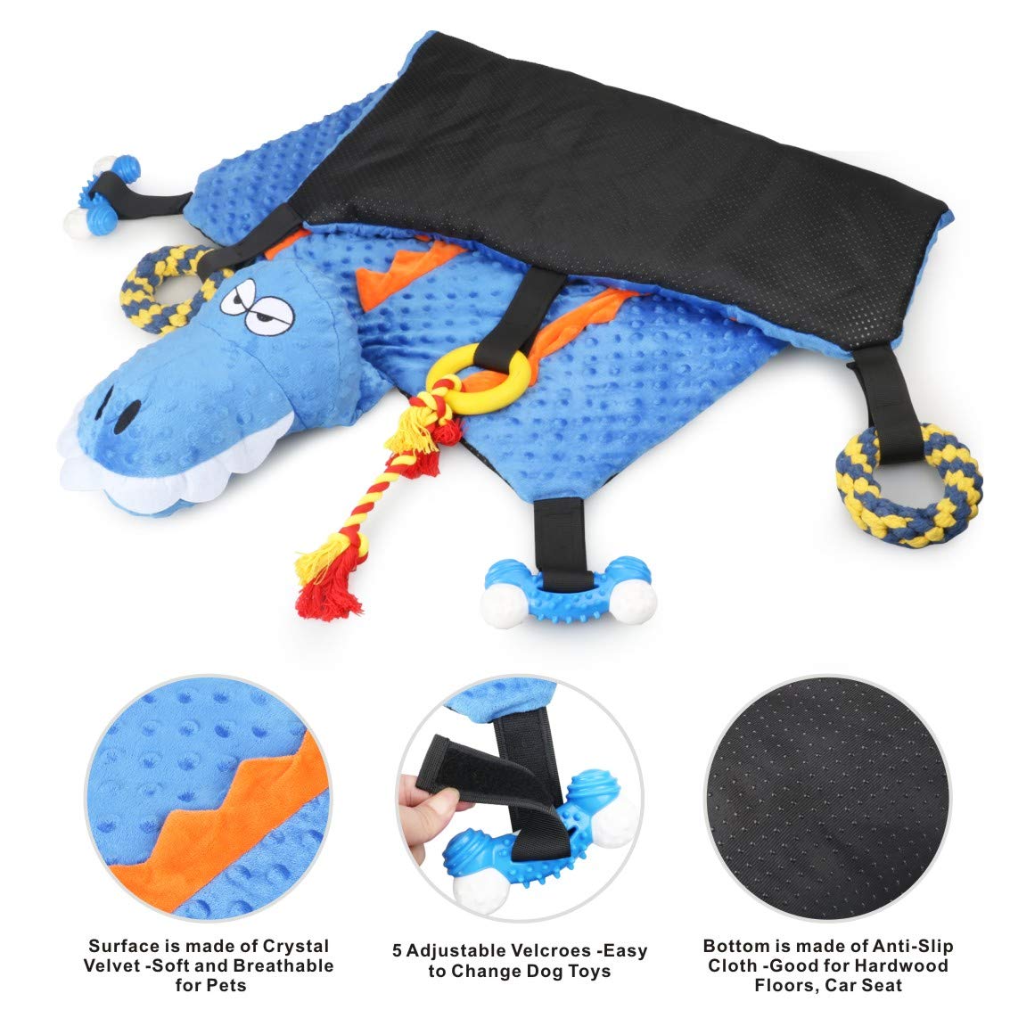 Idepet Dog Play Mat,Puppy Toy Mat With Chew Toys Multiple Dog Puzzle Interactive Toy Pet Playing Mat For Small Medium Dogs Cats,All-In-One (Crocodile)