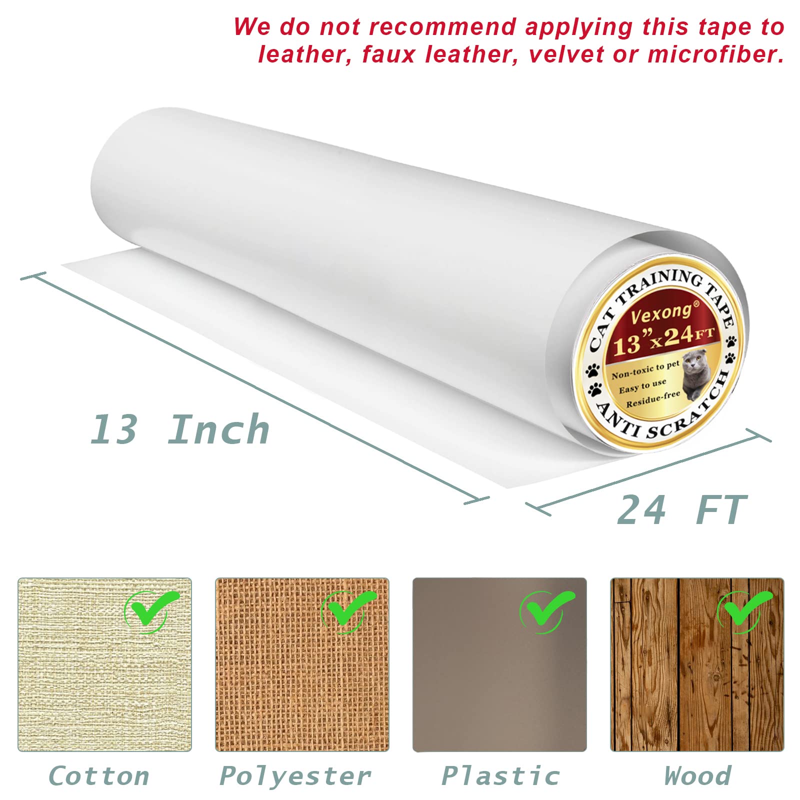 Vexong Cat Scratcher Tape Pads Deterrent Tape 13'' X 24Ft Furniture Protectors From Cats Transparent Self-Adhesive Pet Training
