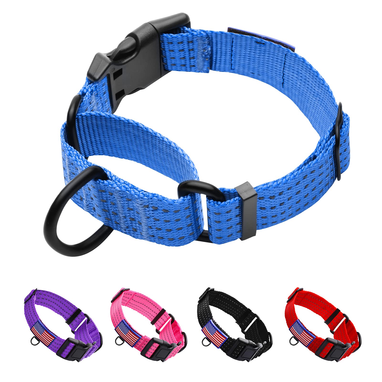 LUCKYDC Martingale Collar for Training Dogs. Adjustable Reflective Collars with Buckle-USA Flag- NO Pull-Prevents Slipping Out, 
