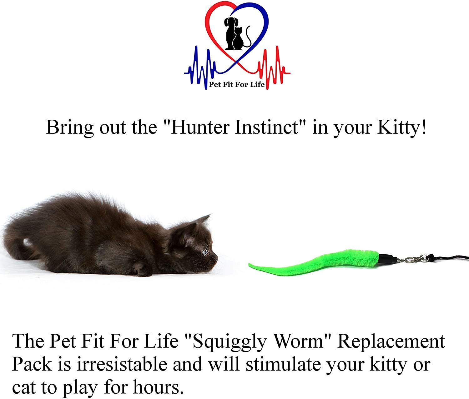 Pet Fit For Life - 5 Piece Kitten Toy Refill Pack - Replacement For Indoor Cat'S Interactive Wand And Catch Wand - Features 5 Assorted Soft Squiggly Worm Attachments