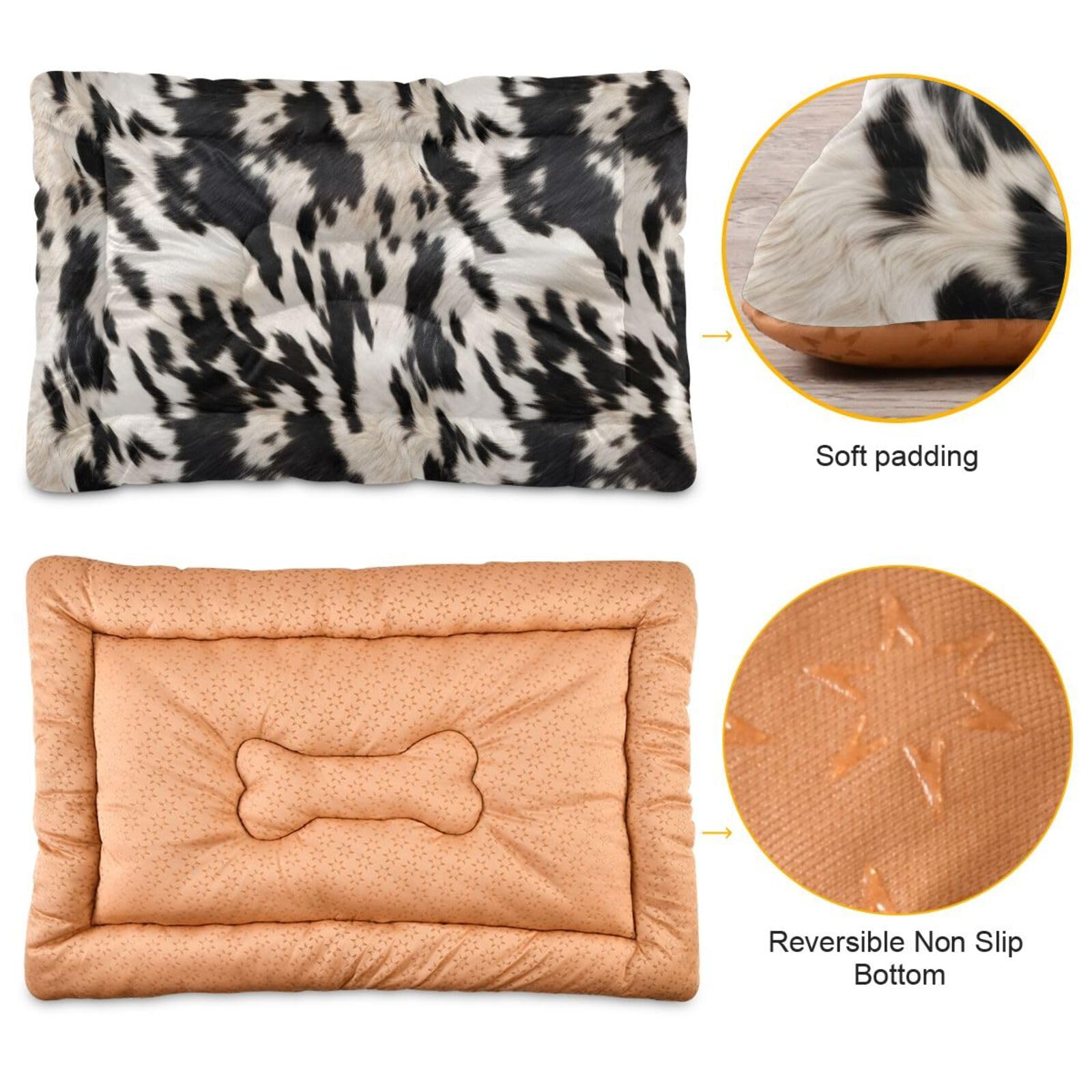 Coikll 3D Cow Print Pet Bed Pad Soft Dog Bed Mat With Anti-Slip Bottom, Machine Washable Crate Pad Mattress For Dog Sleeping- 36