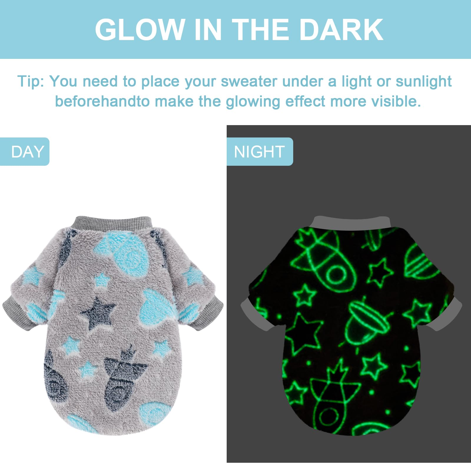 Puppywear Glow Fleece Dog Clothes - Warm Pullover Sweater, Night Glow Cat Costume, Winter Pet Coat Jacket For Small Dogs, Boys &