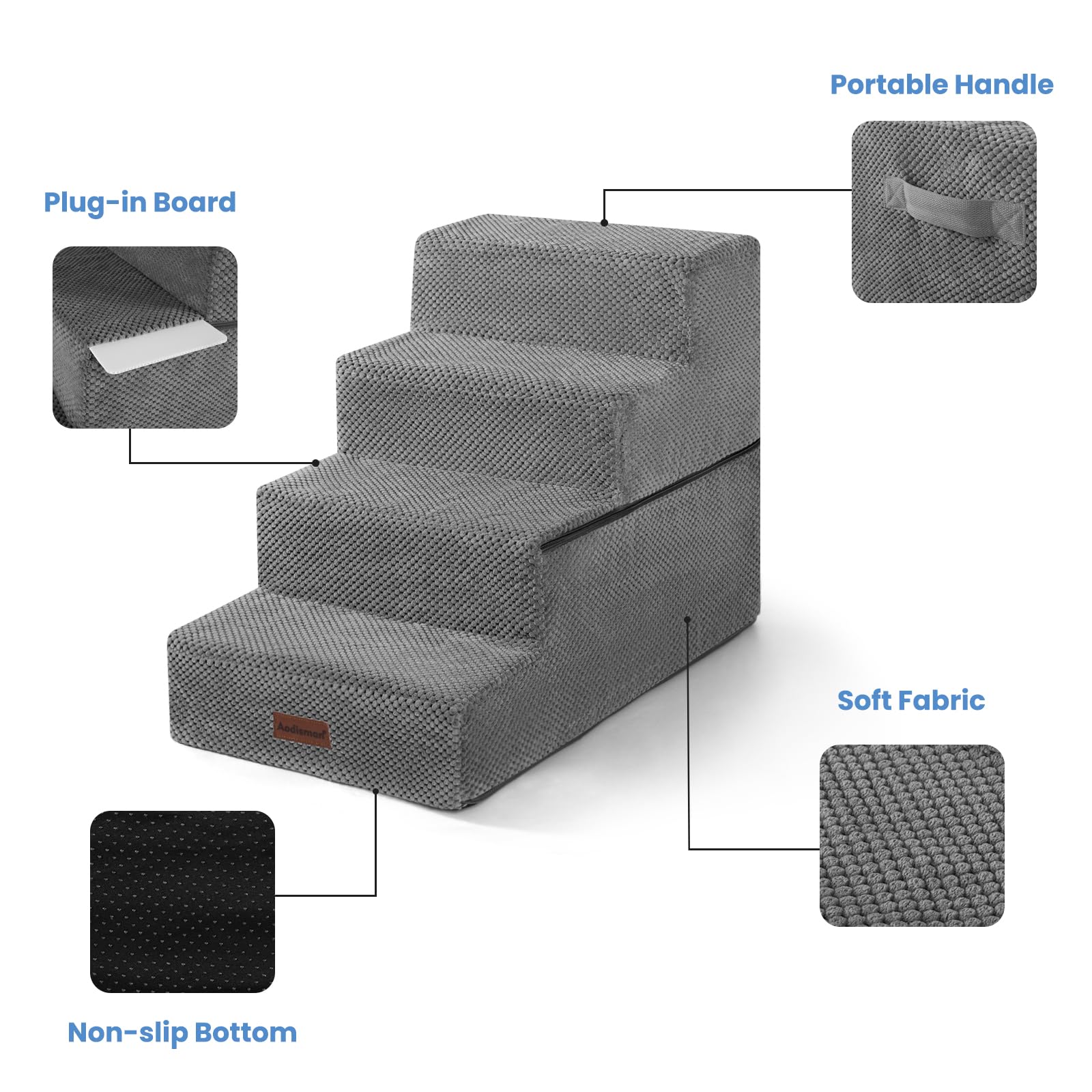 Aodisman Dog Stairs for Bed 18.5 H, 4-Step Dog Steps for Small Dogs and Cats, Indoor Non-Slip Balanced Pet Stairs are Suitable f