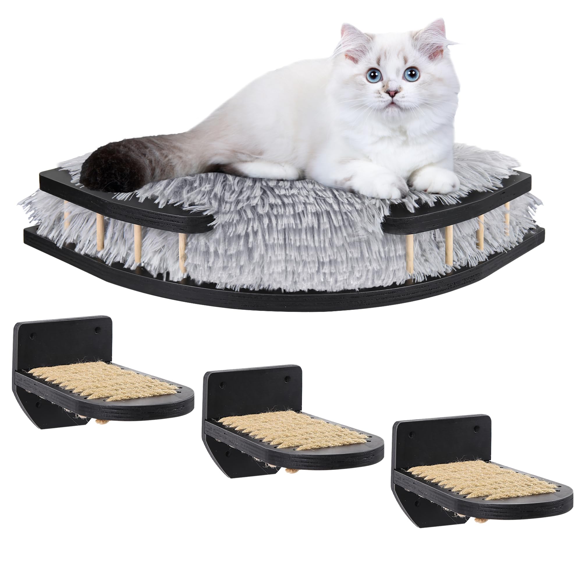 Cat Wall Furniture Set With Plush Cushion, Cat Hammock Cat Wall Shelves With 3 Cat Wall Steps, Cat Shelves And Perches For Wall 