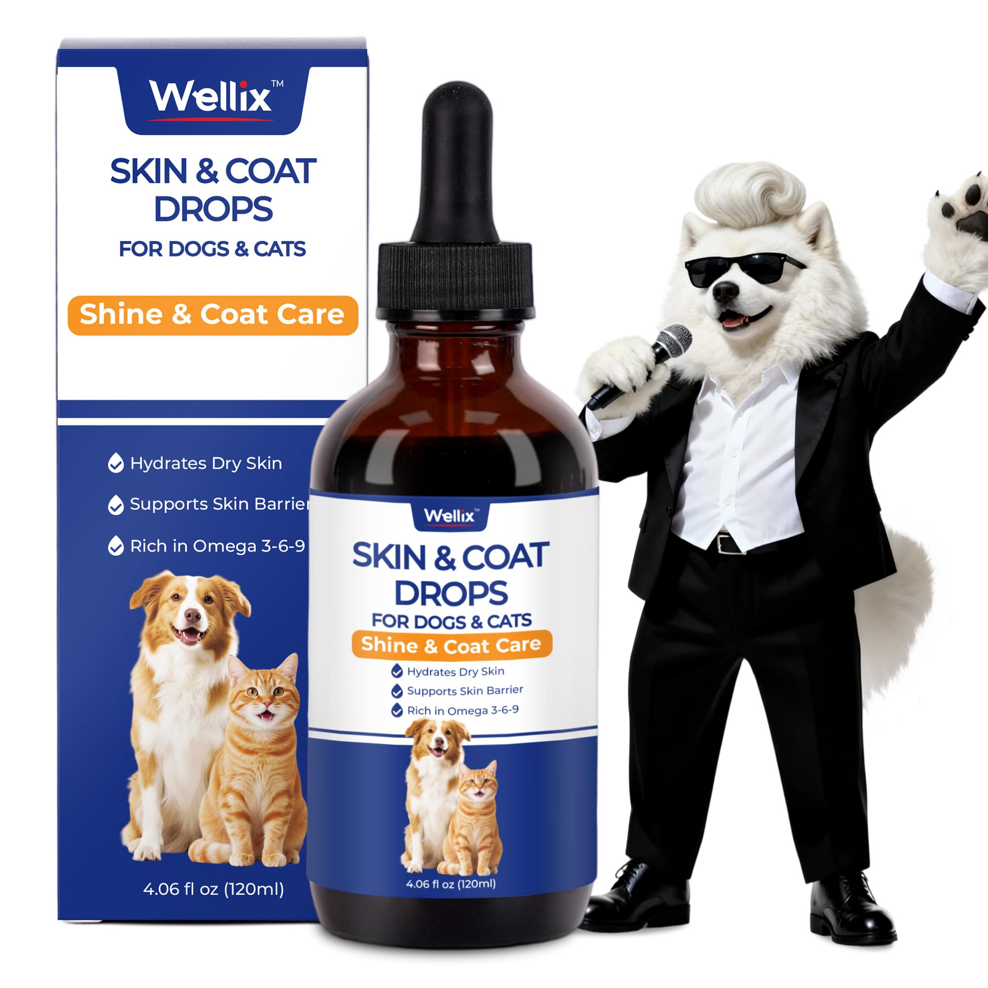 4 oz Skin&Coat Drops for Dogs&Cats - Liquid Supplement with Omega 369 Biotin-Dog Itch&Allergy Relief,Reduces Shedding,Dog Fish O
