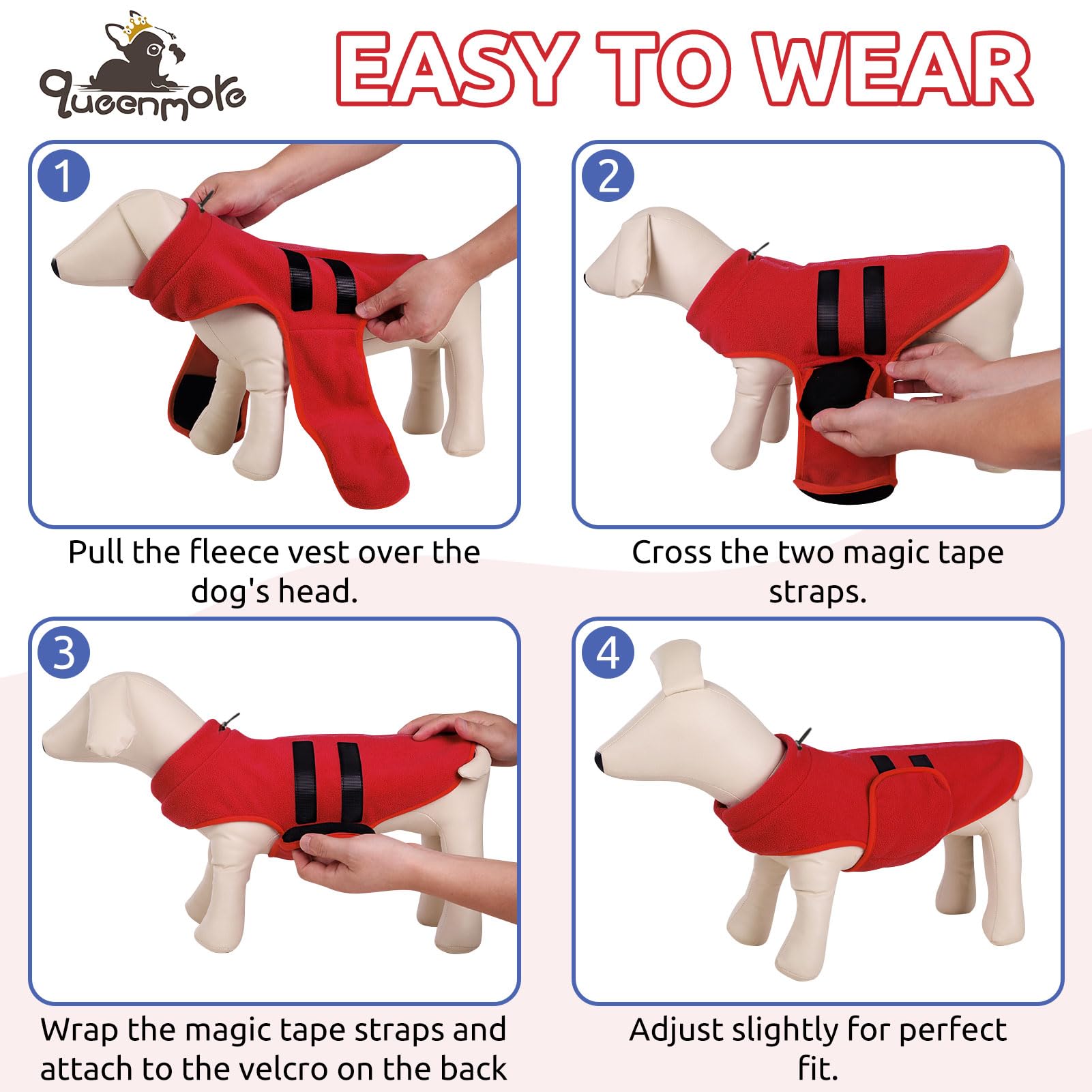 Queenmore Large Dog Sweaters, Soft Fleece Vest Pullover Dog Jacket With Leash Hole, Warm Winter Dog Clothes Cold Weather Doggy Dachshund Sweater For Large Dogs Cats Boy Or Girl (Red, L)