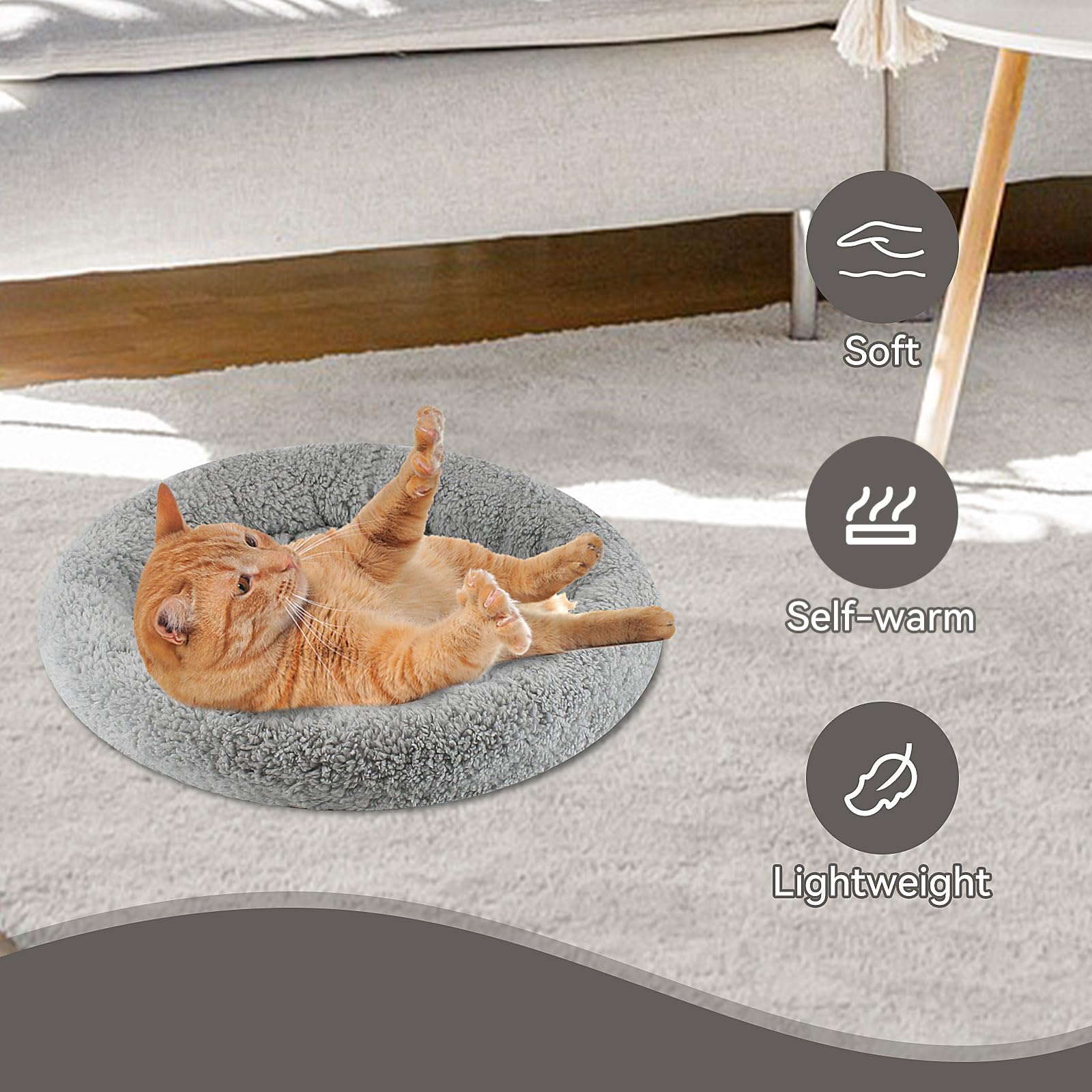 Enjoying Small Cat Bed Mat, 13.78' Round, Self Warming Cat Mat With Pillow Around, Dog Kitty Curling Sleep Cushion, Soft Kitten