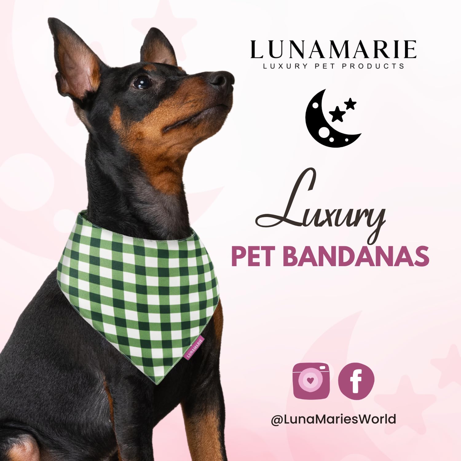 LunaMarie - Luxury Pet Birthday Bandanas -Premium & Silky Poly Fabric | 100% Handmade | Custom Shape Dual Layered (Olive, Medium