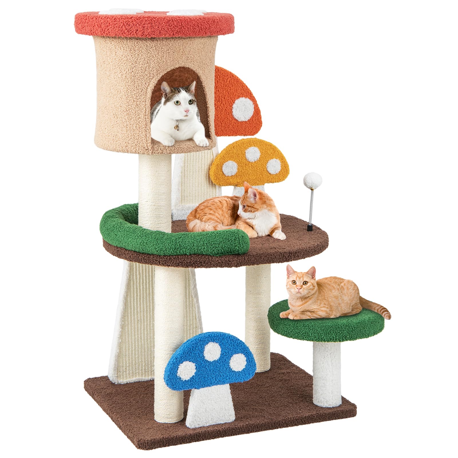 Petsite Mushroom Cat Tree, 40.5 Inches Tall Multi-Level Cat Tower With Natural Sisal Scratching Posts & Boards, Cat Condo And Te