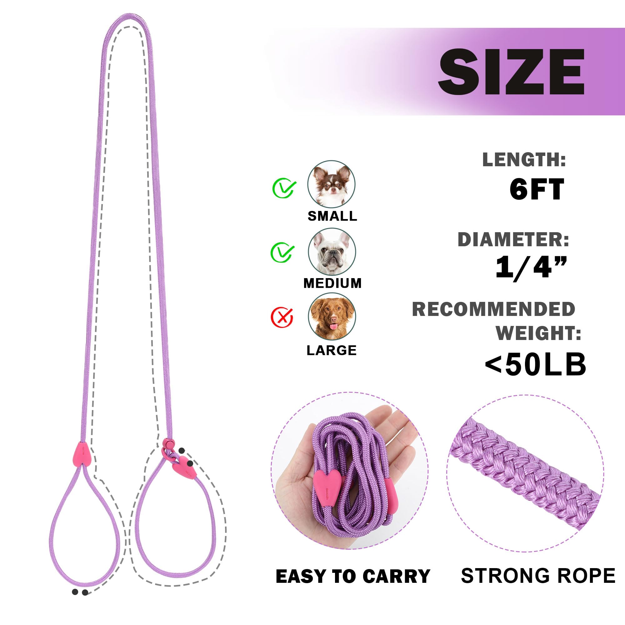 Dog Leashes for Small Medium Dogs Slip Leads for Dogs 6FT Slip Leash for Dogs Dog Lead with 6 Colors Strong Nylon Dog Training L