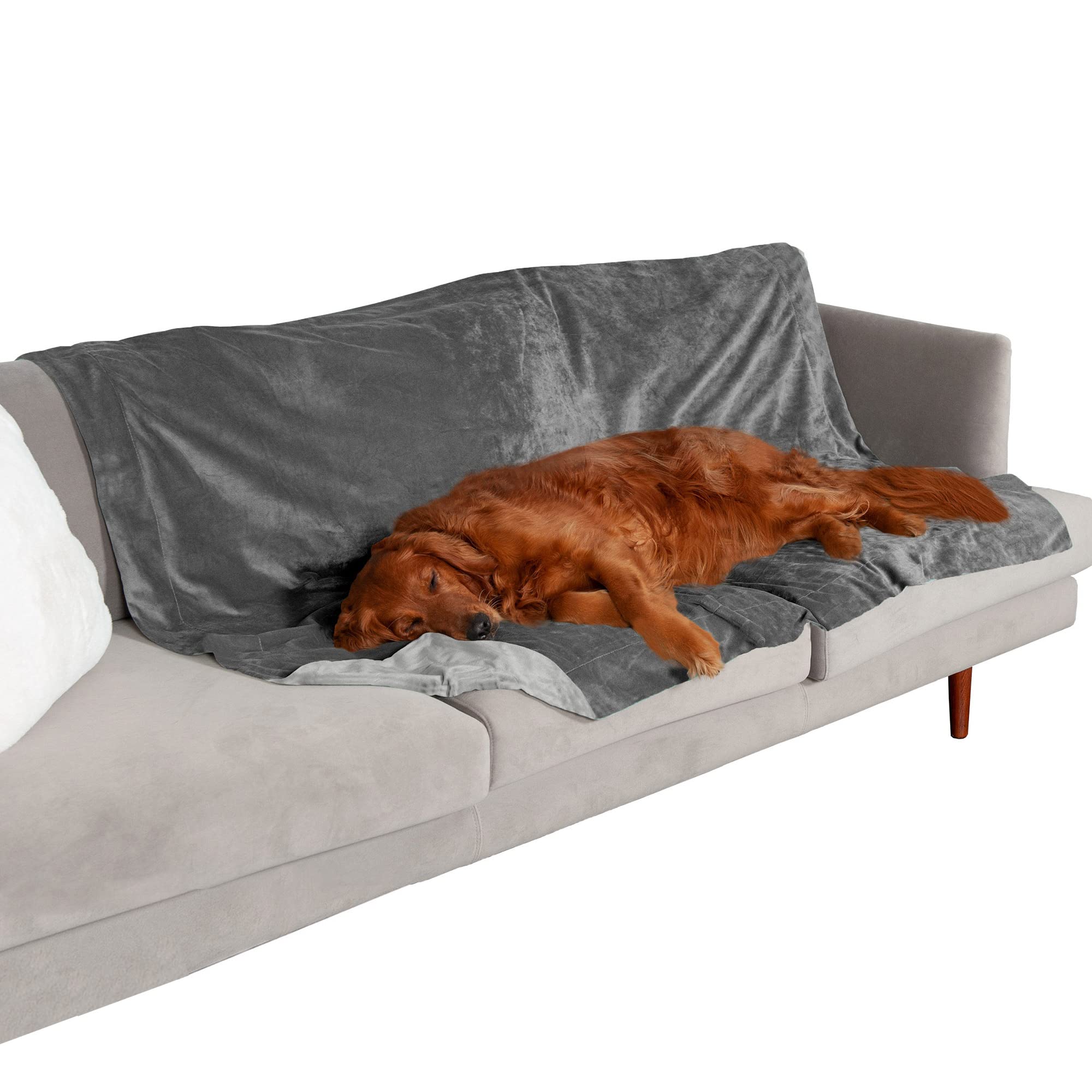 Furhaven Waterproof Throw Blanket For Dogs & Indoor Cats, Washable - Two-Tone Luxe Velvet Dog Blanket - Granite Gray, Extra Larg