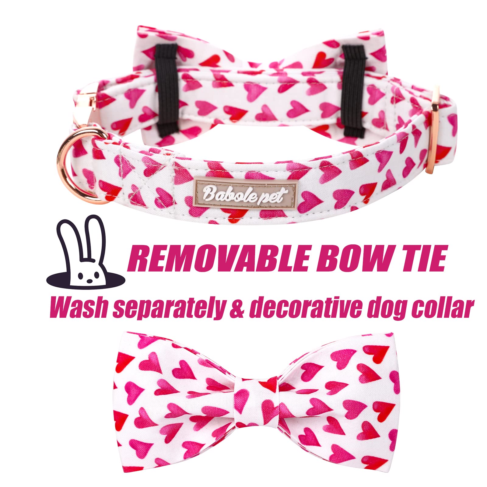 Babole Pet Valentine'S Day Dog Collar With Bow Tie, White Red Love Male Dog Collar With Safety Metal Buckle Adjustable Puppy Collars For Small Medium Large Boy & Girl Dog,Xs-Neck 8'-12'