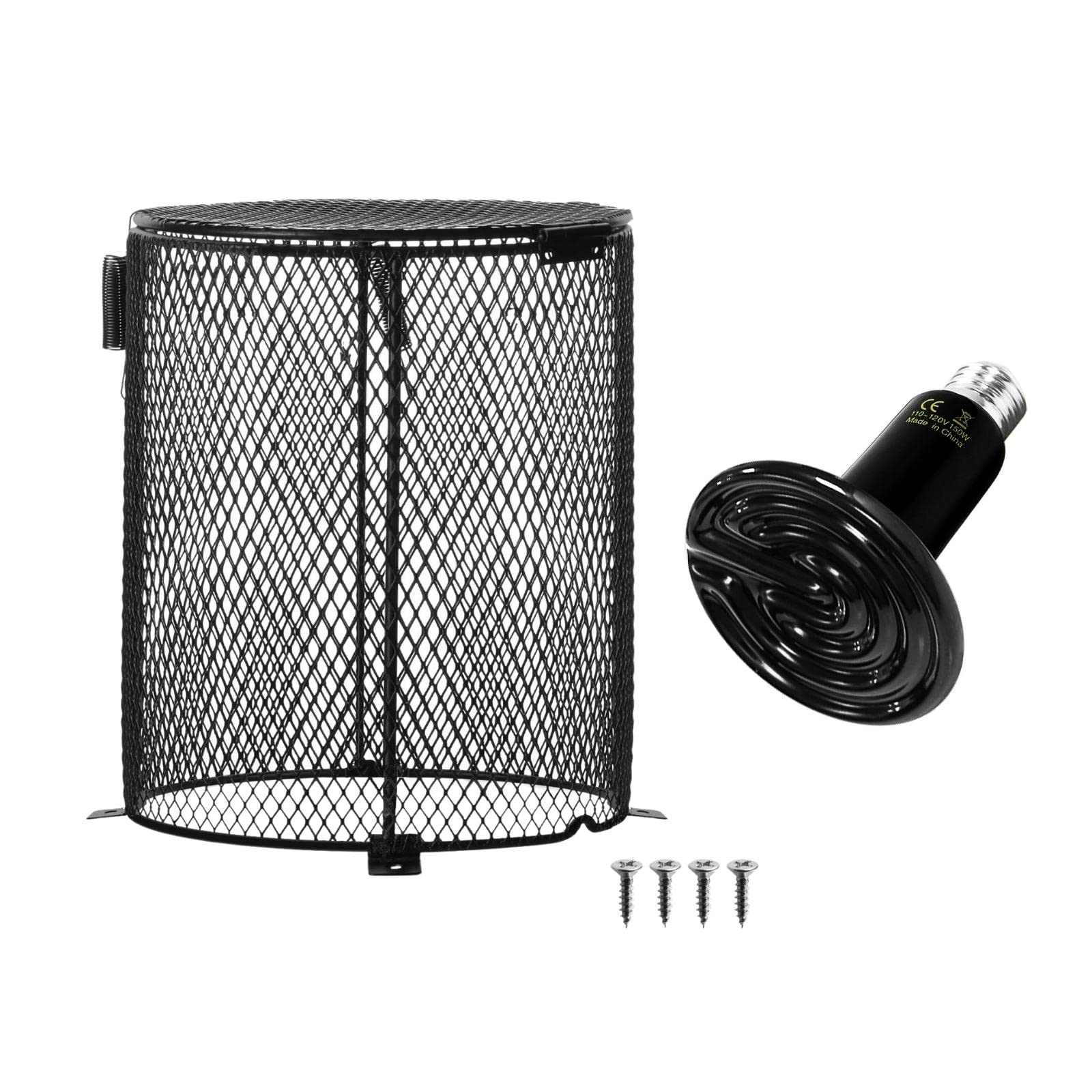 Simple Deluxe Reptile Anti-Scald Cover Mesh Cage Heater Guard With 150W Ceramic Reptile Heat Lamp Bulb Brooder Coop Heater For T