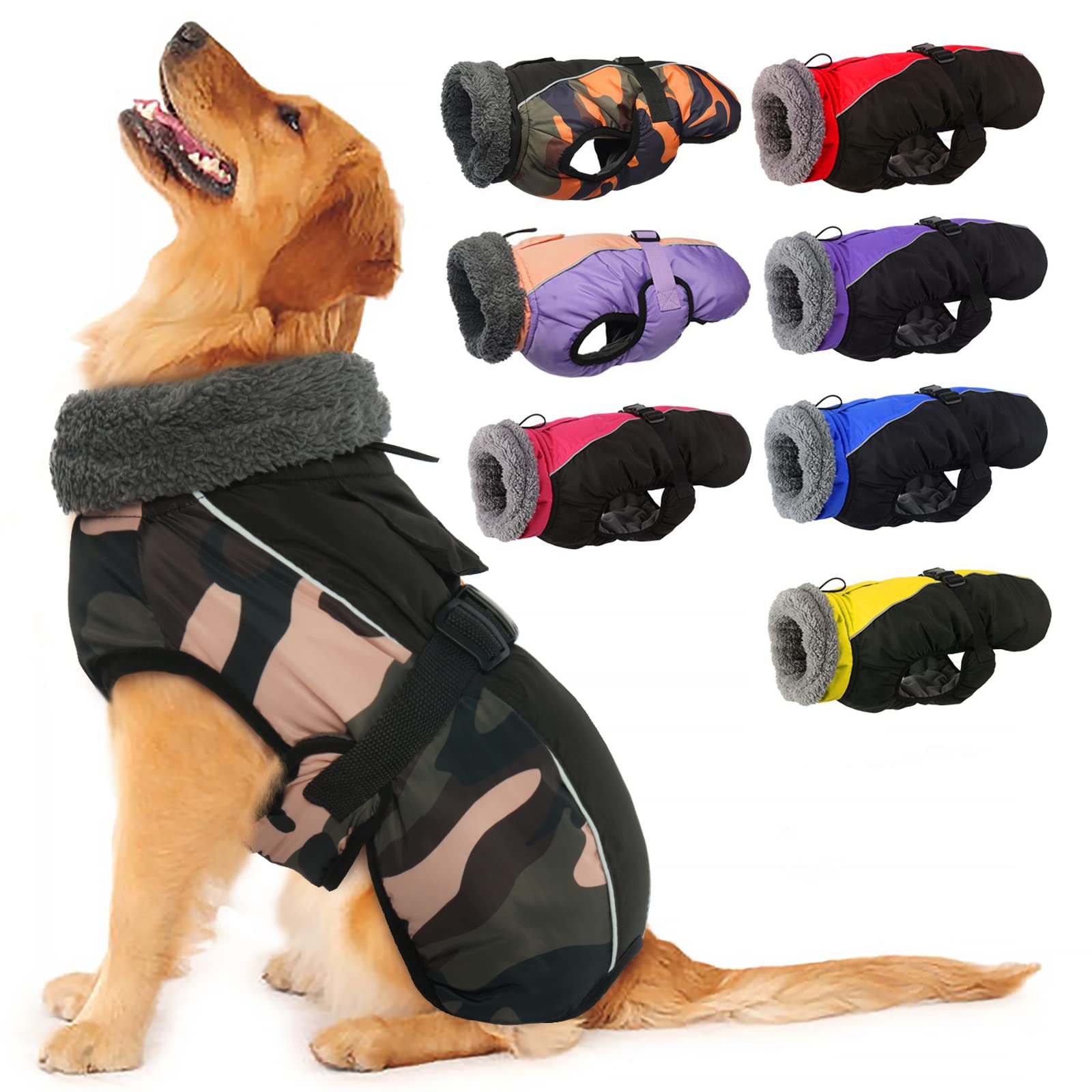 IECOii Extra Warm Dog Coat - Reflective Adjustable Jacket With Buckle Fleece Turtleneck for Cold Weather - Soft Winter Coat for 