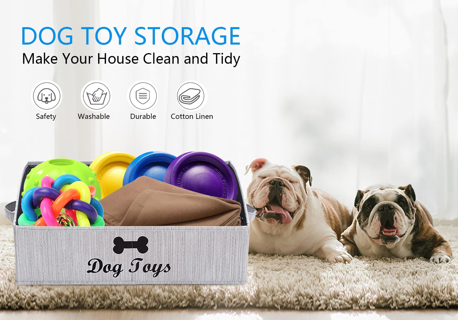 Morezi Dog Toy Basket - Organize Pet Toys, Blankets, Leashes, Chews in Living Room, Playroom, Closet, Shelf - Grey