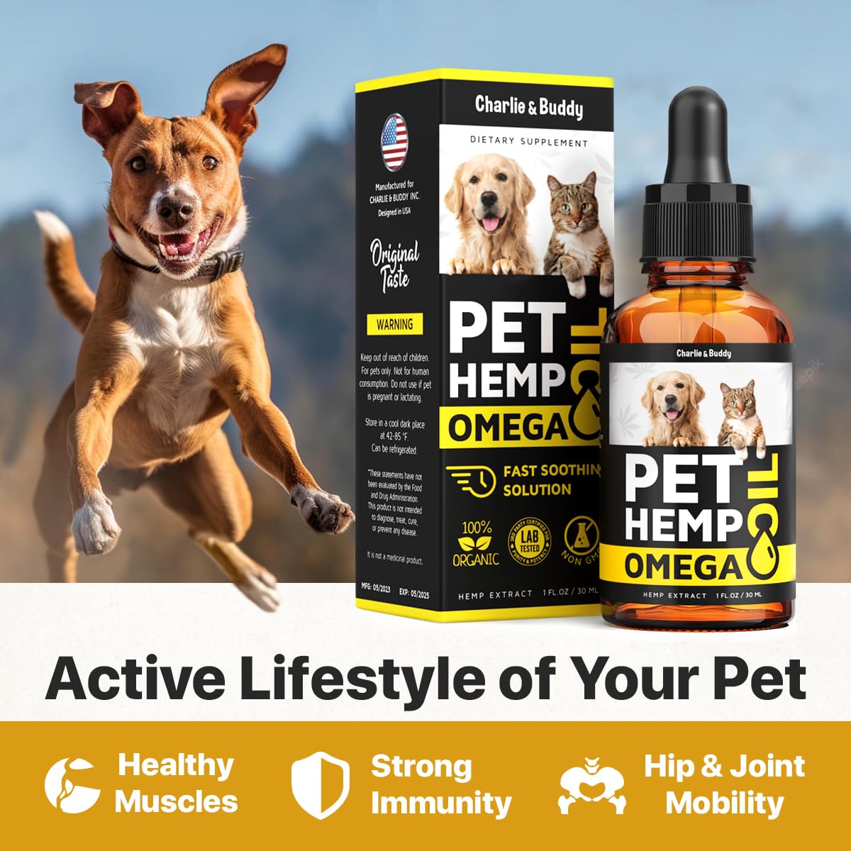 Charlie&Buddy H?mp and Salmon Oil for Dogs Skin and Coat H?alth - 3, 6, 9 Omega Pet H?mp Oil for Dogs and Cats, Rich in Vitamins