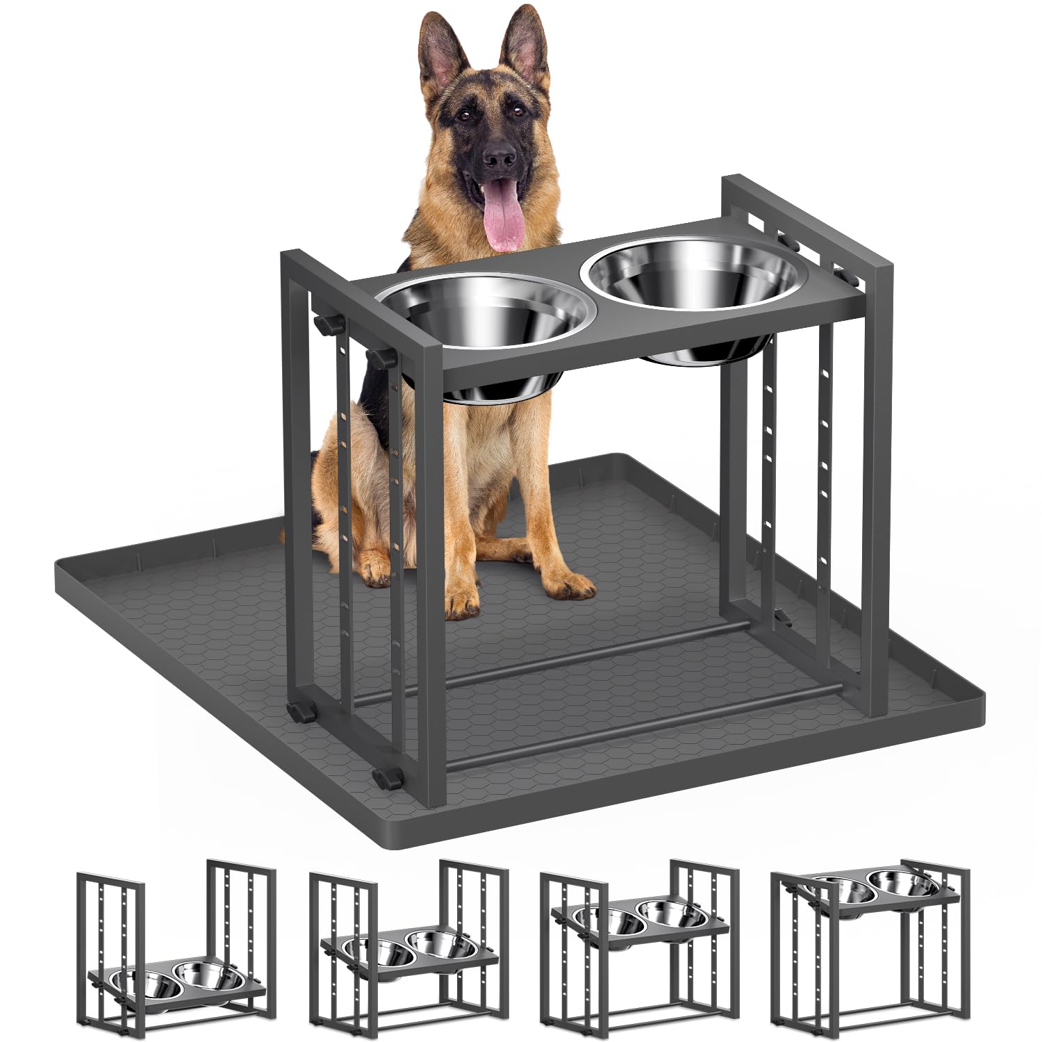 Elevated Bowls For Medium Breed: 4 Height Adjustable Raised Bowl With Metal Stand, Feeder Station With 2 Stainless Steel Bowls F
